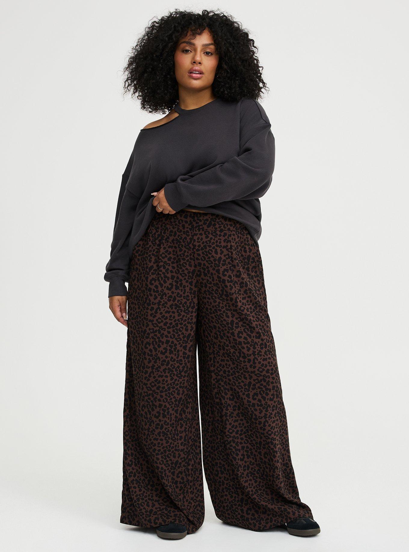 High-Rise Pull-On Challis Wide-Leg Pant, REAL DEAL LEO BROWN, alternate