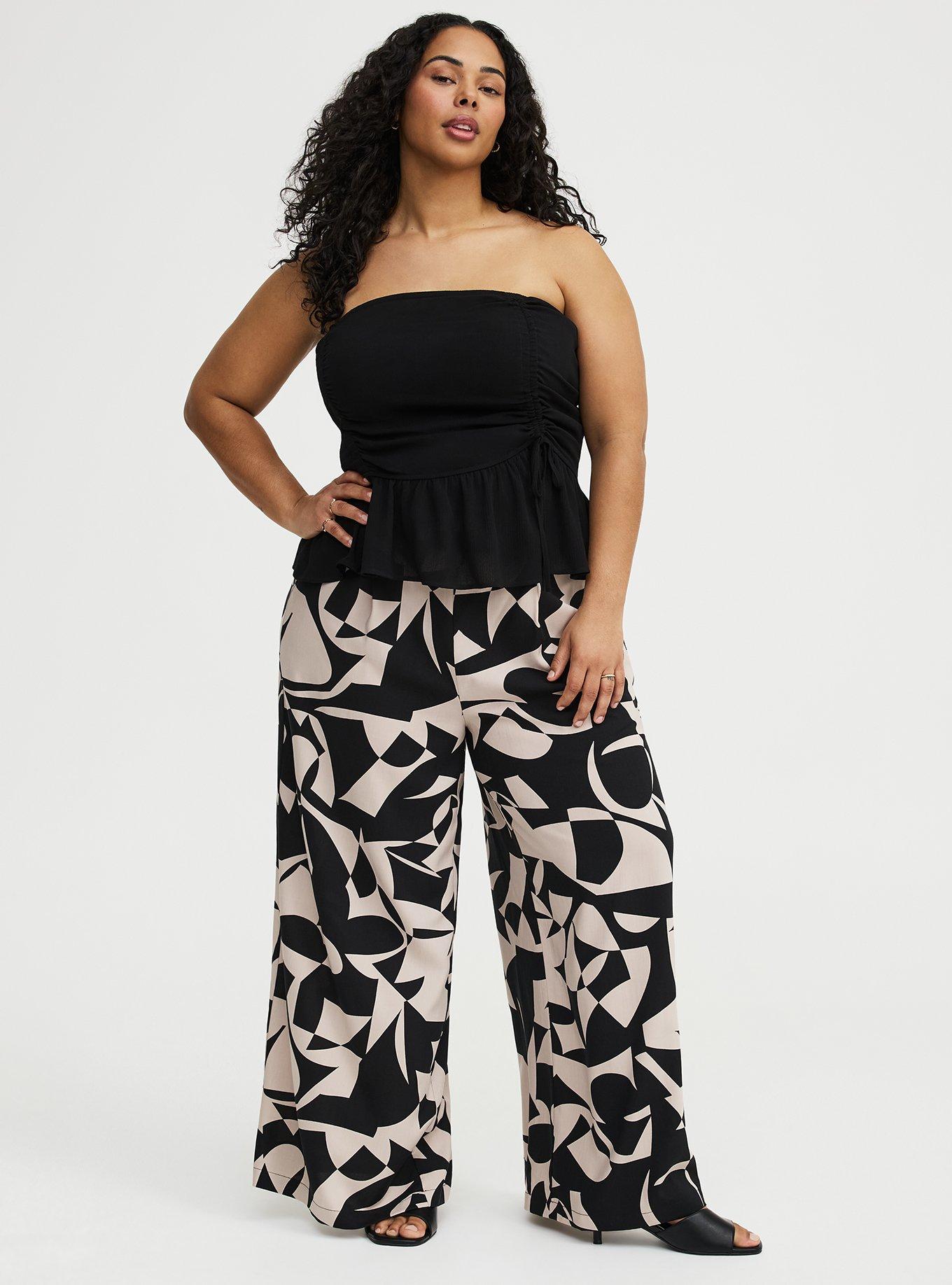 High-Rise Pull-On Challis Wide-Leg Pant, CALI GEO TAN, hi-res