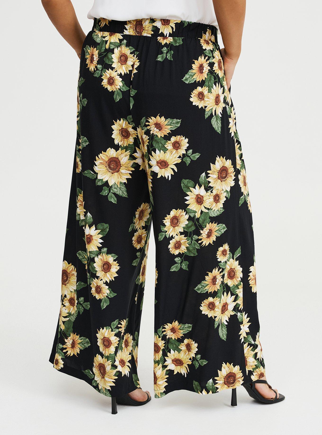 High-Rise Pull-On Challis Wide-Leg Pant, CLASSIC SUNFLOWERS FLORAL BLACK, alternate