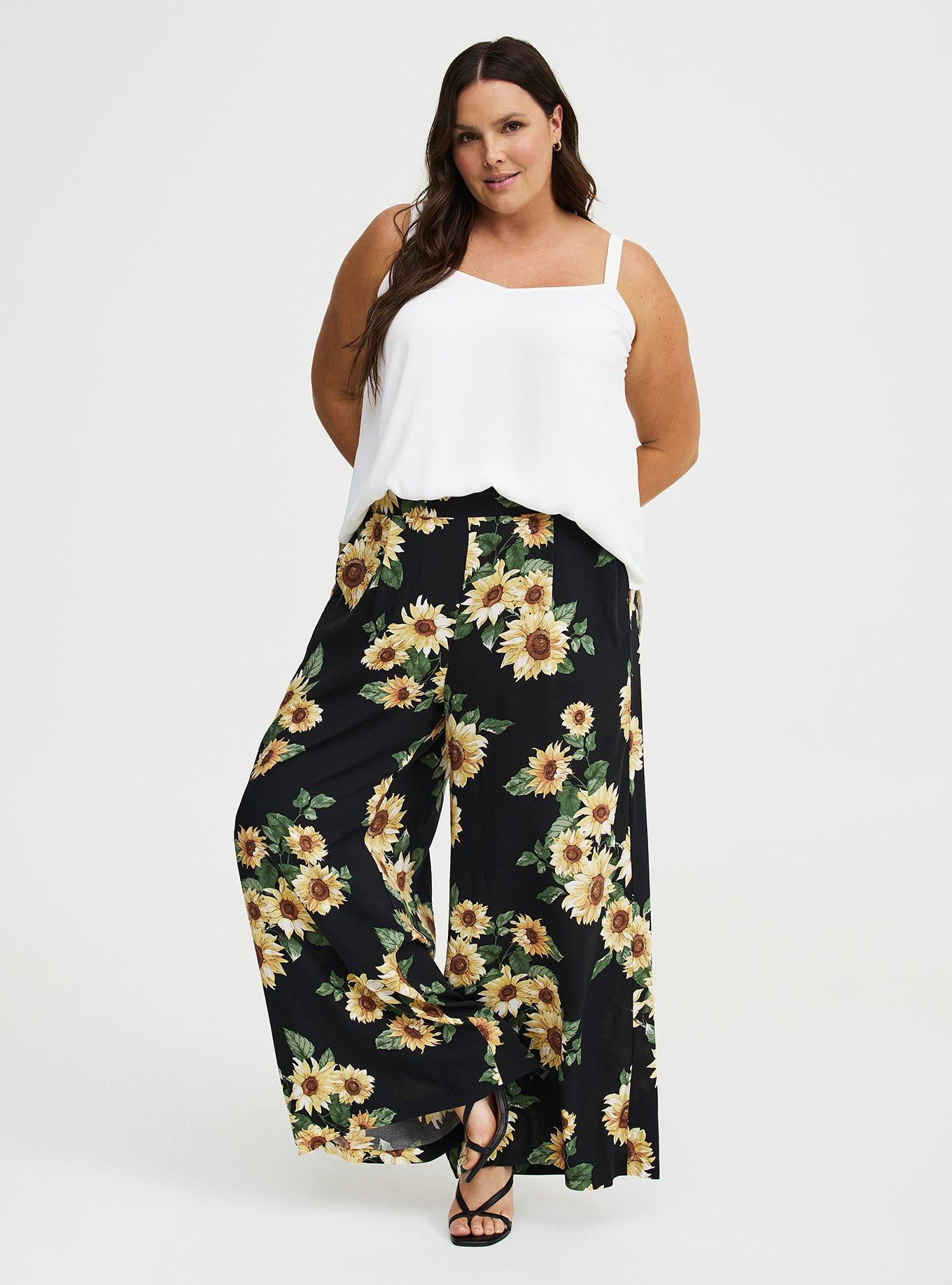 High-Rise Pull-On Challis Wide-Leg Pant, CLASSIC SUNFLOWERS FLORAL BLACK, alternate