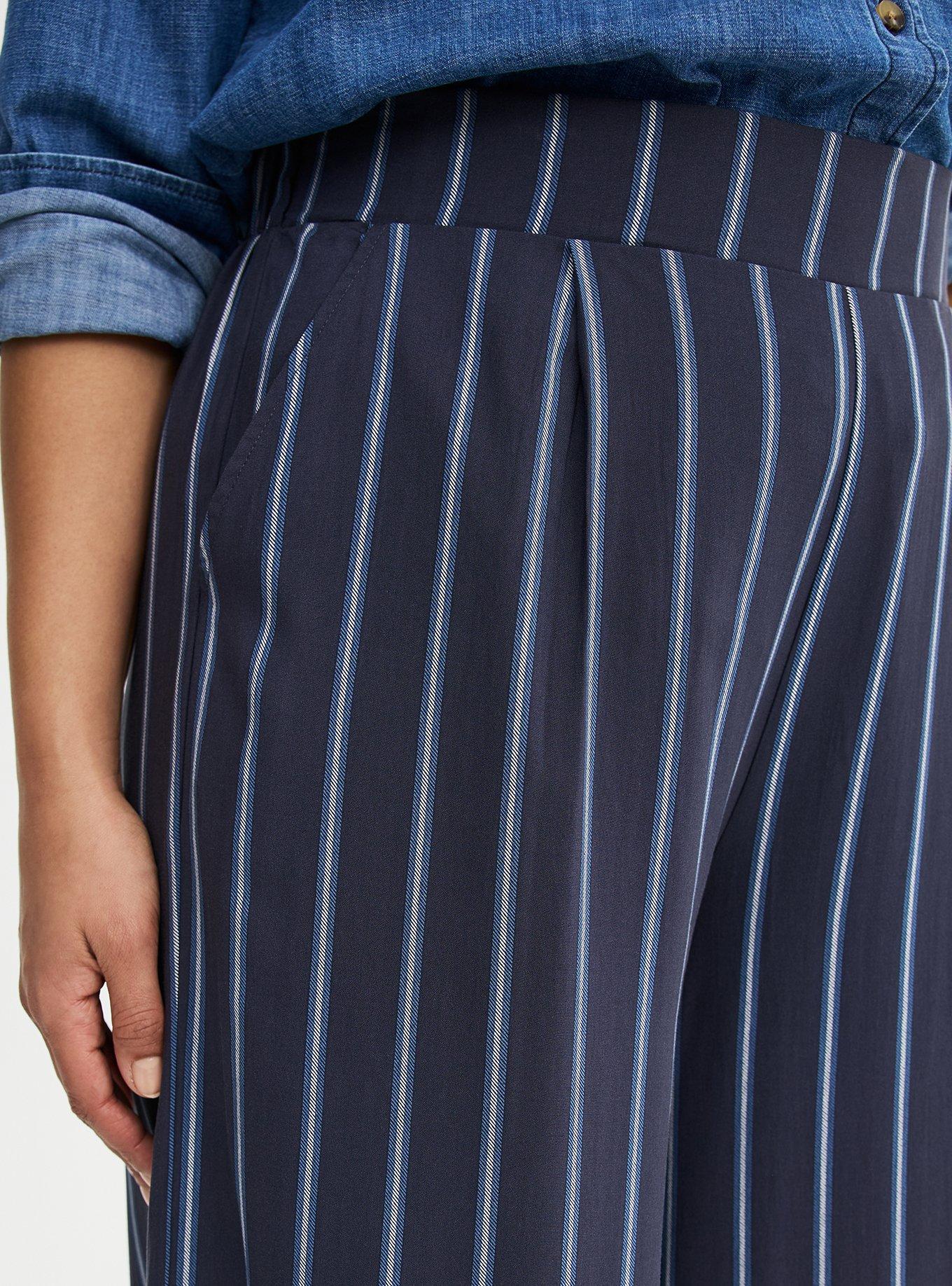 High-Rise Pull-On Challis Wide-Leg Pant, CAMI STRIPE NAVY, alternate