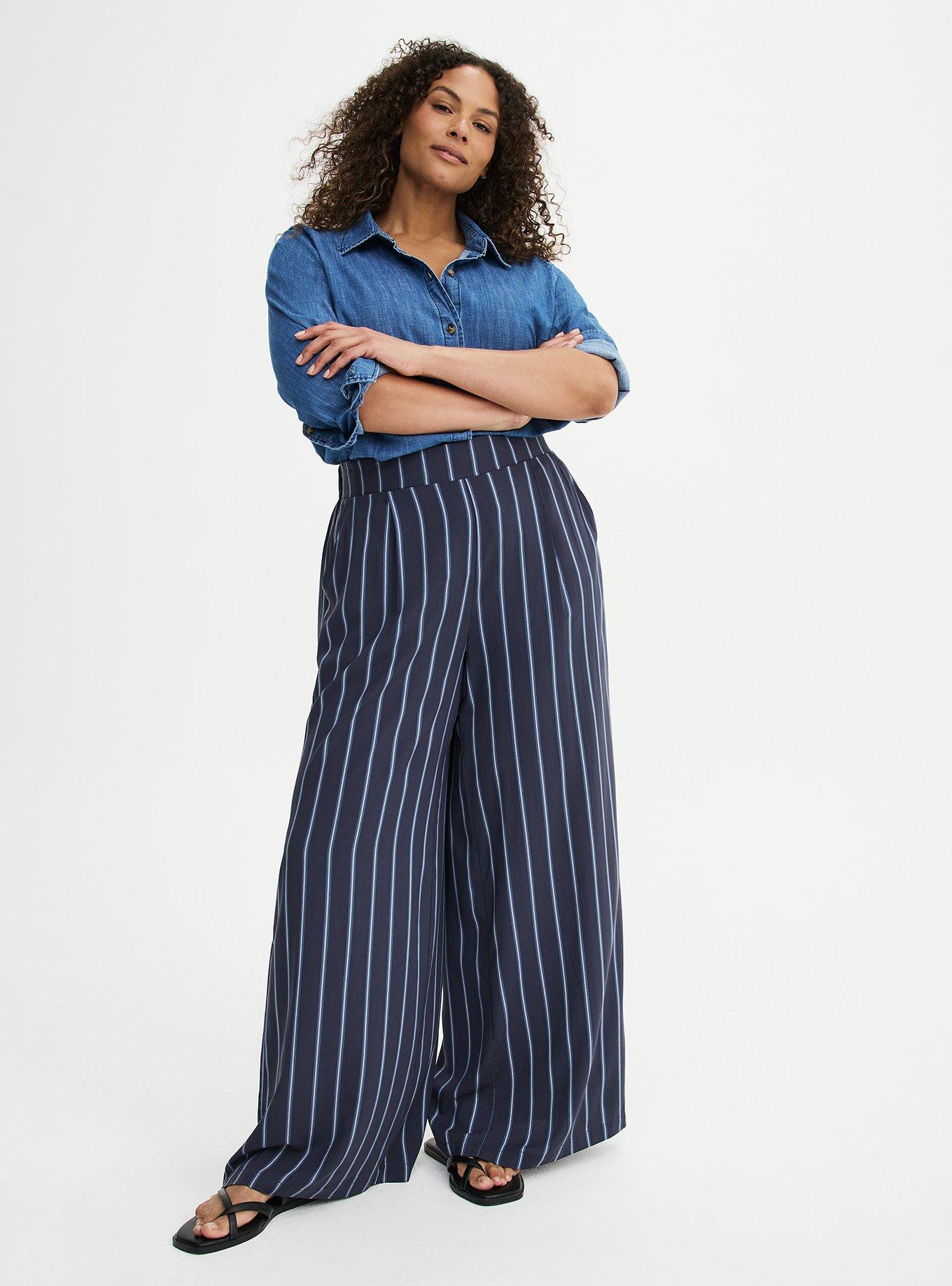 High-Rise Pull-On Challis Wide-Leg Pant, CAMI STRIPE NAVY, alternate