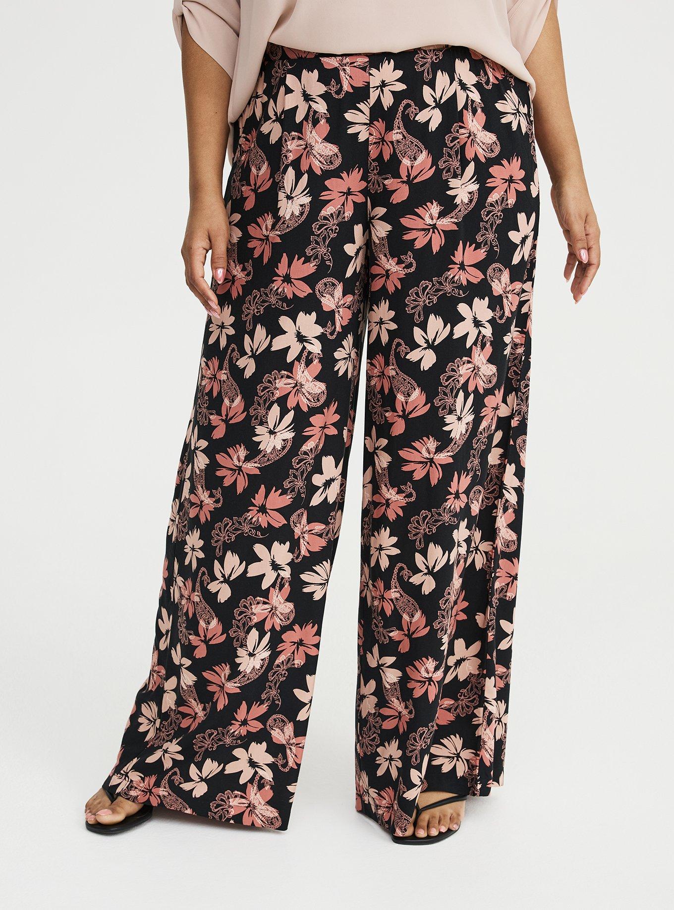 High-Rise Pull-On Challis Wide-Leg Pant, BACKLIGHT PAISLEY FLORAL BLACK, alternate
