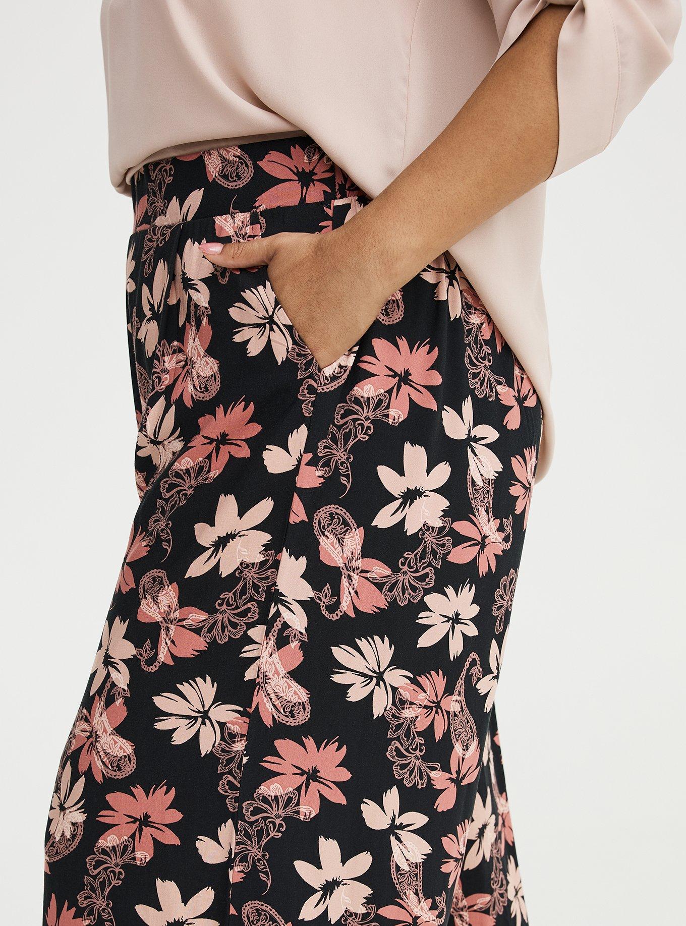 High-Rise Pull-On Challis Wide-Leg Pant, BACKLIGHT PAISLEY FLORAL BLACK, alternate