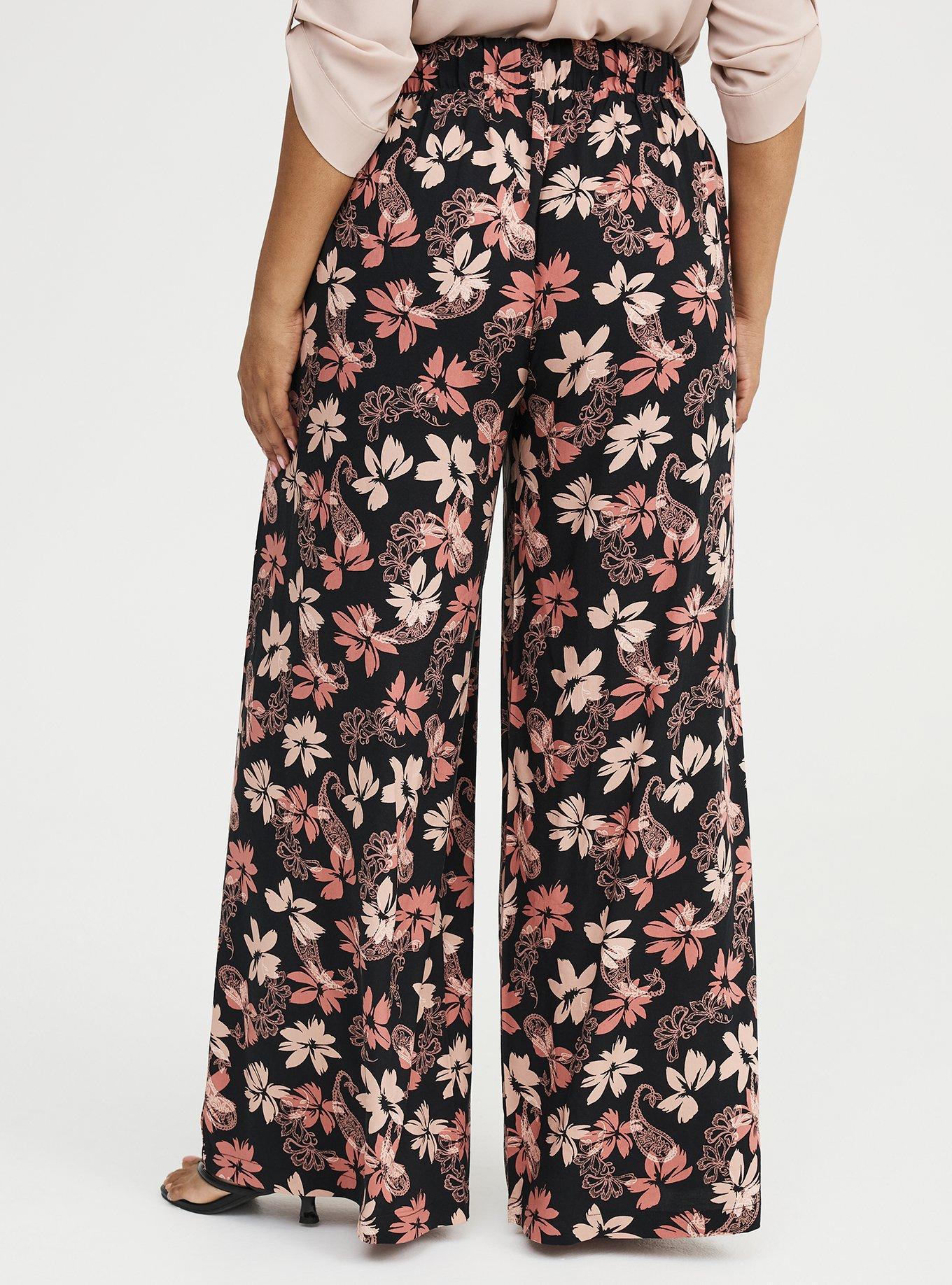High-Rise Pull-On Challis Wide-Leg Pant, BACKLIGHT PAISLEY FLORAL BLACK, alternate