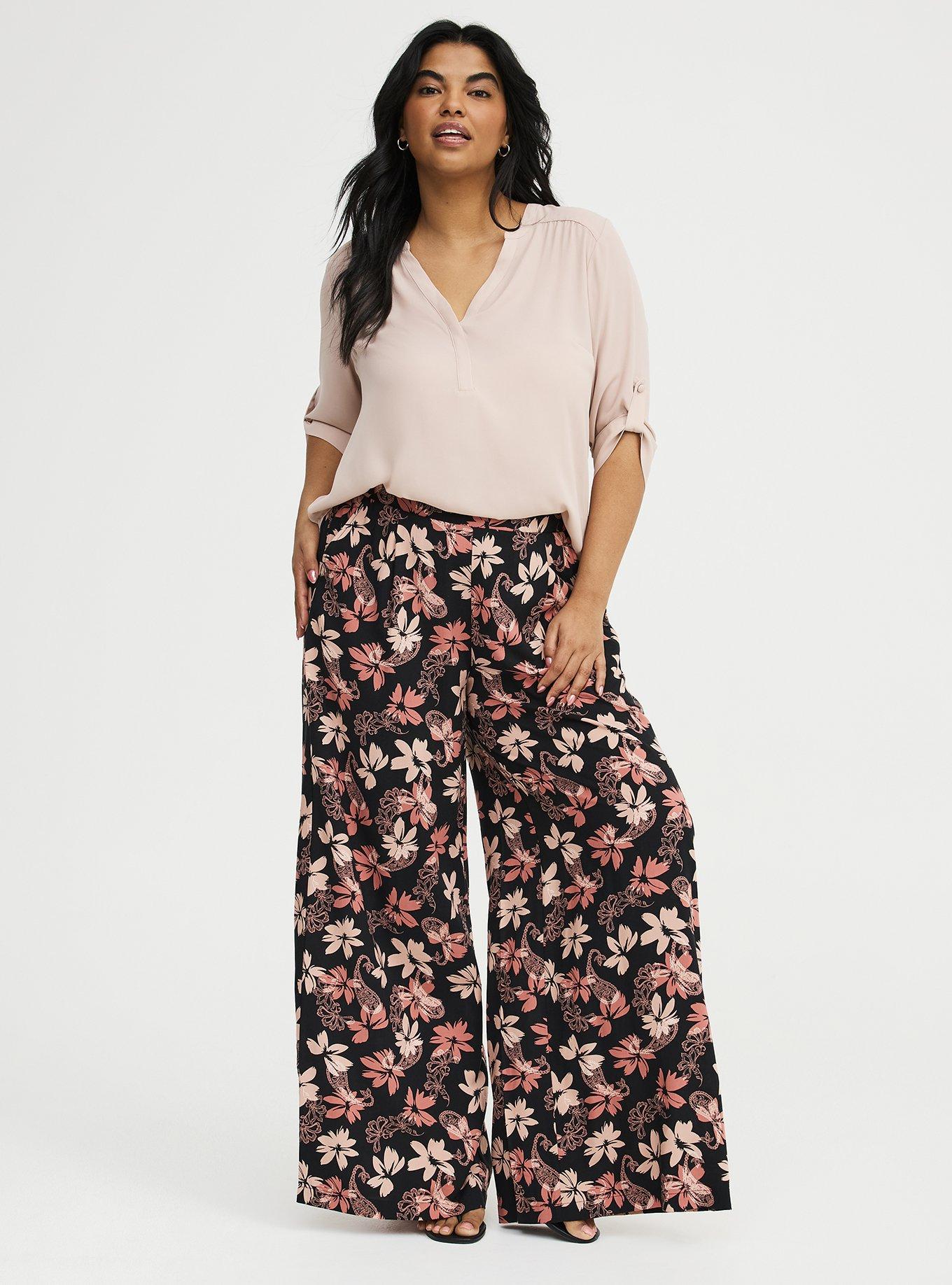 High-Rise Pull-On Challis Wide-Leg Pant, BACKLIGHT PAISLEY FLORAL BLACK, alternate