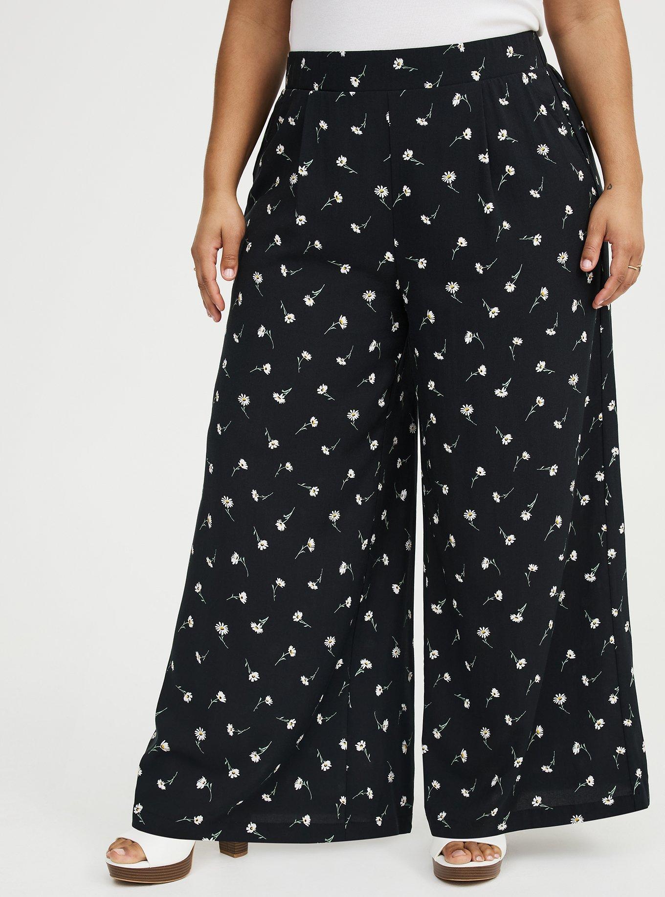 High-Rise Pull-On Challis Wide-Leg Pant, DARA DAISIES FLORAL BLACK, alternate