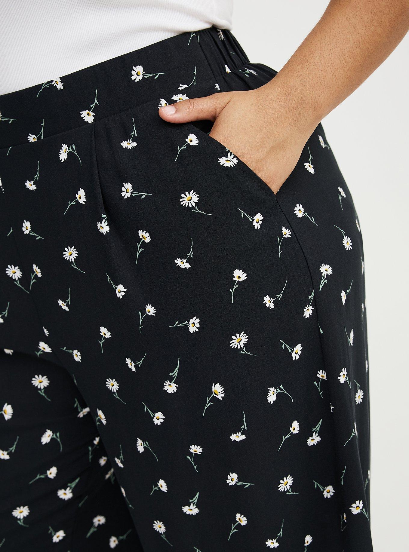 High-Rise Pull-On Challis Wide-Leg Pant, DARA DAISIES FLORAL BLACK, alternate