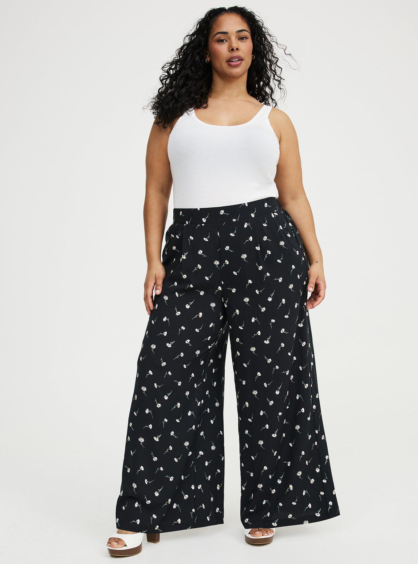 High-Rise Pull-On Challis Wide-Leg Pant, DARA DAISIES FLORAL BLACK, alternate