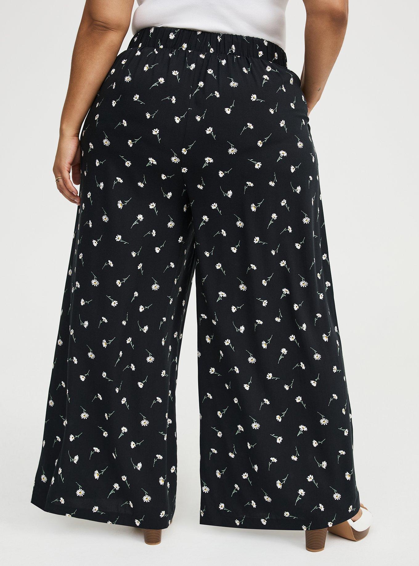High-Rise Pull-On Challis Wide-Leg Pant, DARA DAISIES FLORAL BLACK, alternate