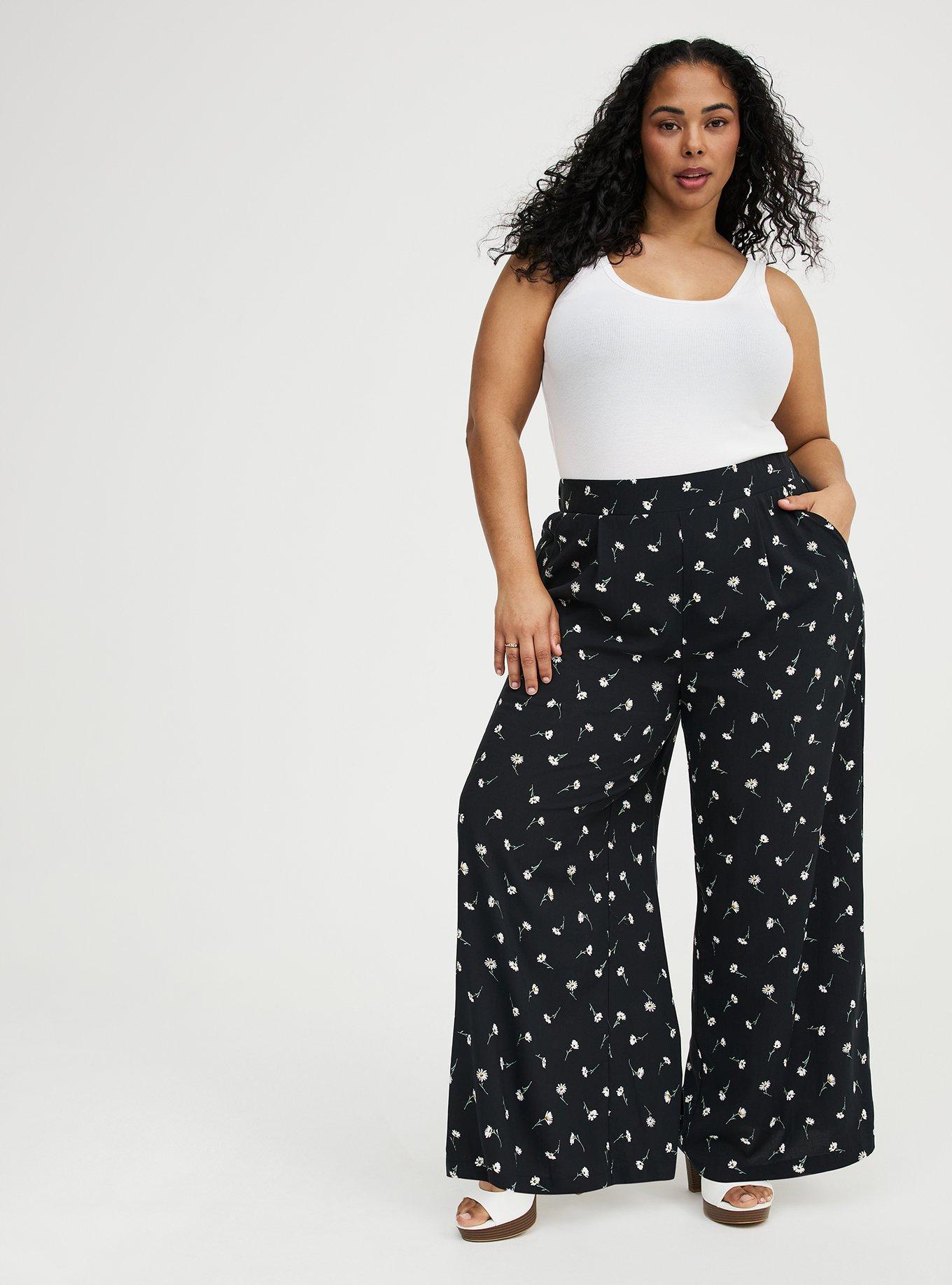 High-Rise Pull-On Challis Wide-Leg Pant, DARA DAISIES FLORAL BLACK, alternate