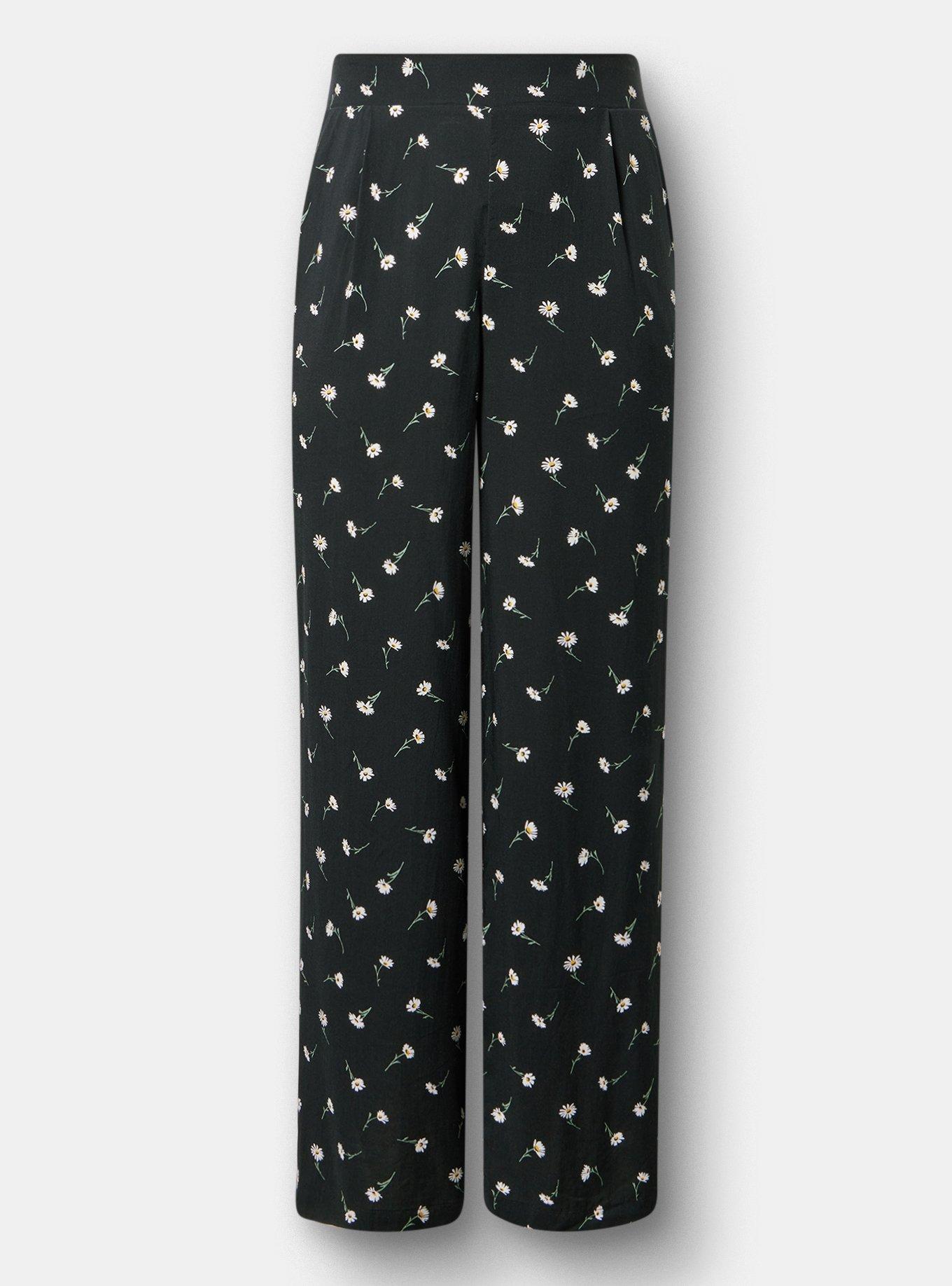 High-Rise Pull-On Challis Wide-Leg Pant, DARA DAISIES FLORAL BLACK, hi-res