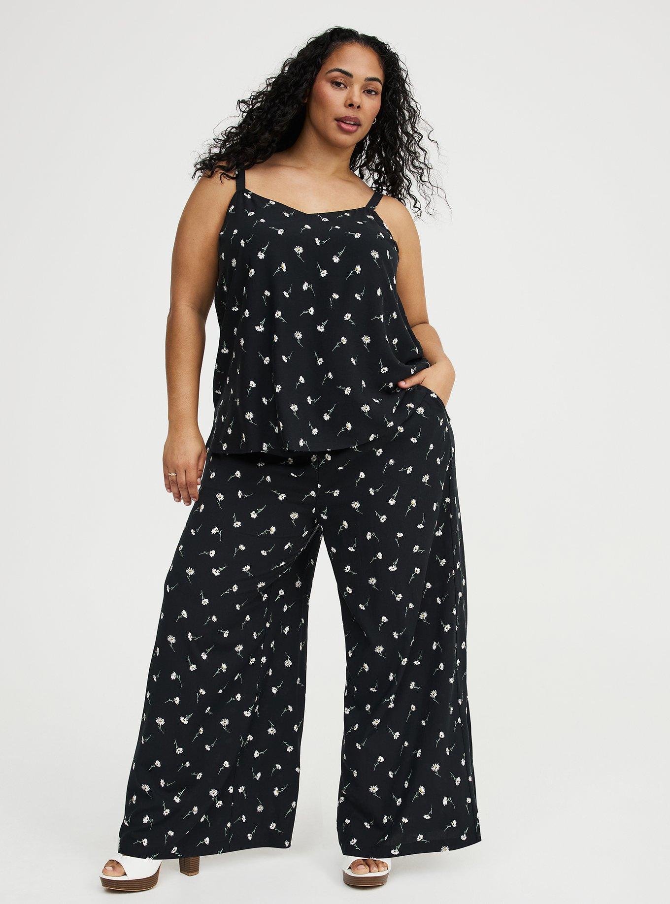 High-Rise Pull-On Challis Wide-Leg Pant, DARA DAISIES FLORAL BLACK, hi-res