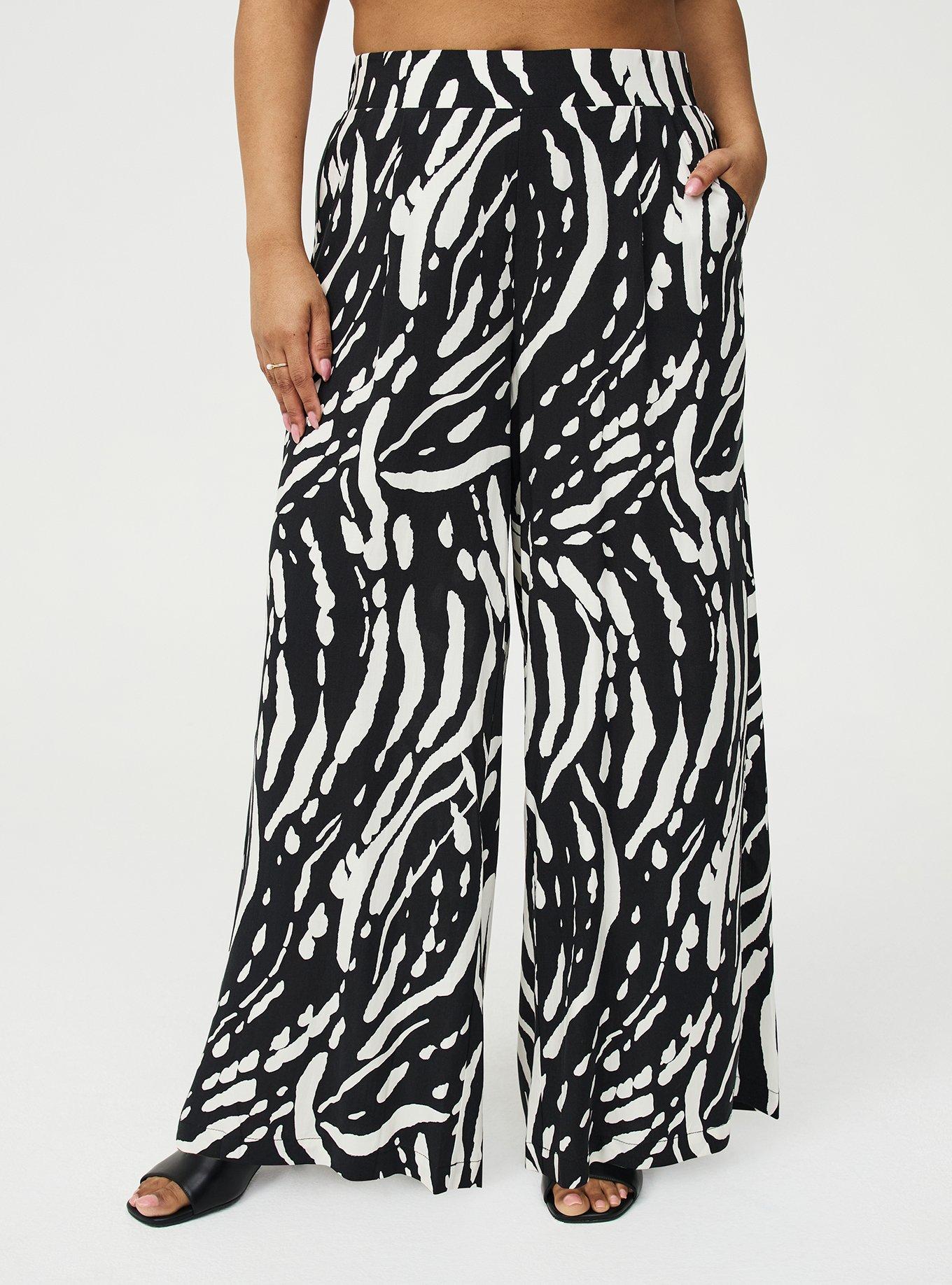 High-Rise Pull-On Challis Wide-Leg Pant, ABSTRACT SPLATTER BLACK, alternate