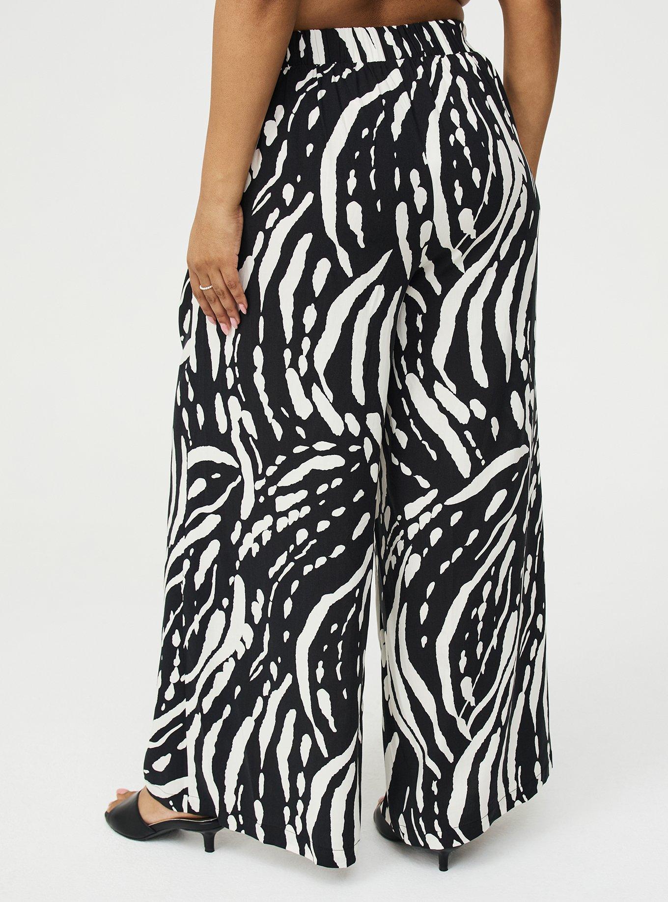 High-Rise Pull-On Challis Wide-Leg Pant, ABSTRACT SPLATTER BLACK, alternate