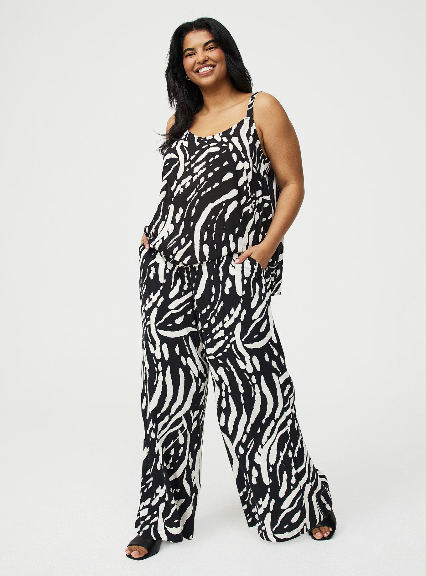 High-Rise Pull-On Challis Wide-Leg Pant, ABSTRACT SPLATTER BLACK, hi-res