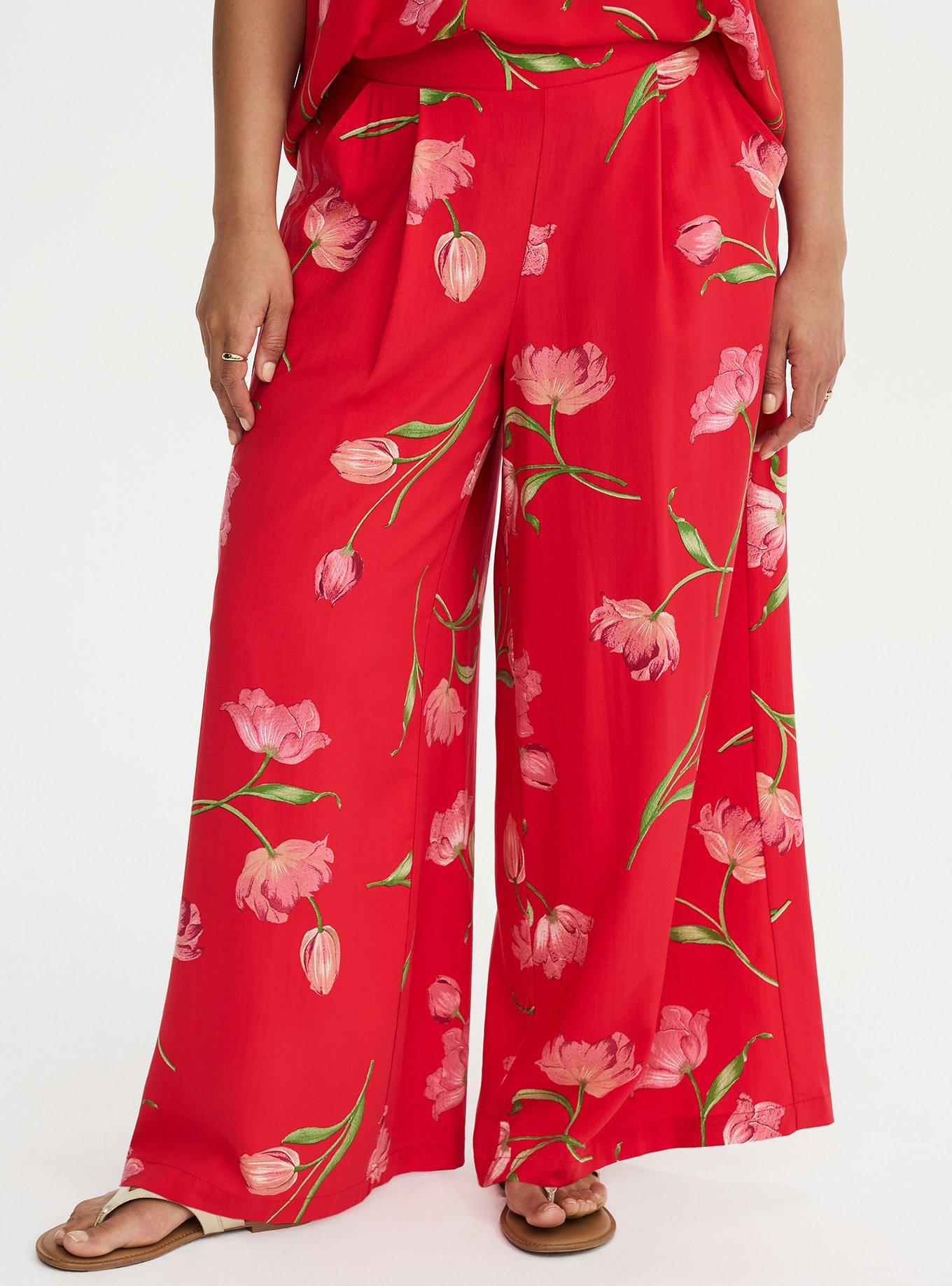 High-Rise Pull-On Challis Wide-Leg Pant, SALMA FLORAL RED, alternate