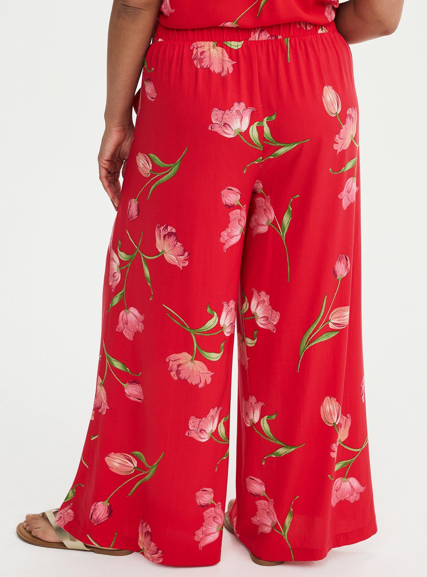 High-Rise Pull-On Challis Wide-Leg Pant, SALMA FLORAL RED, alternate