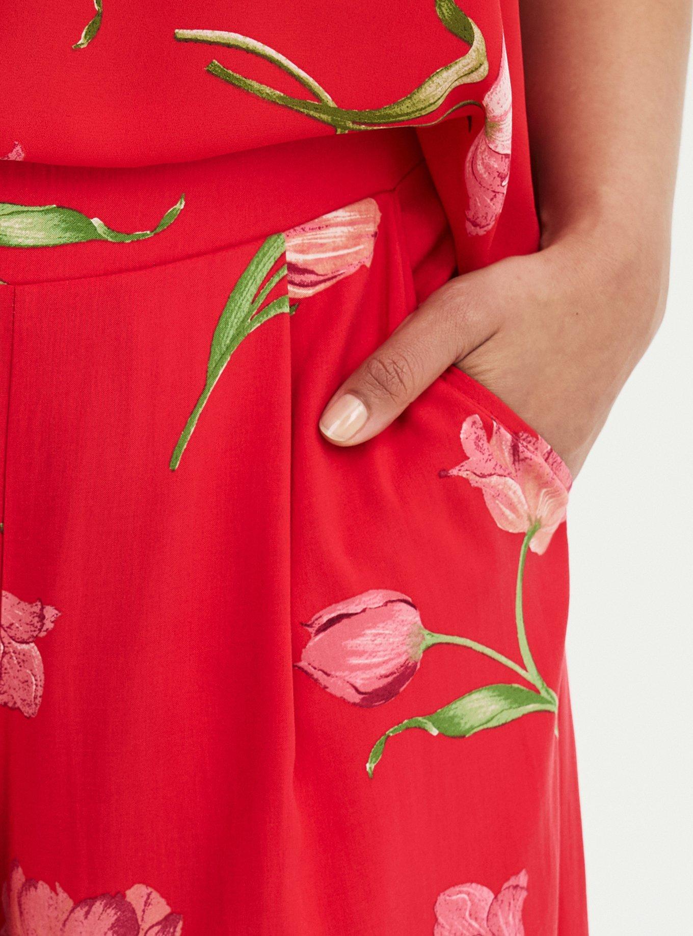 High-Rise Pull-On Challis Wide-Leg Pant, SALMA FLORAL RED, alternate