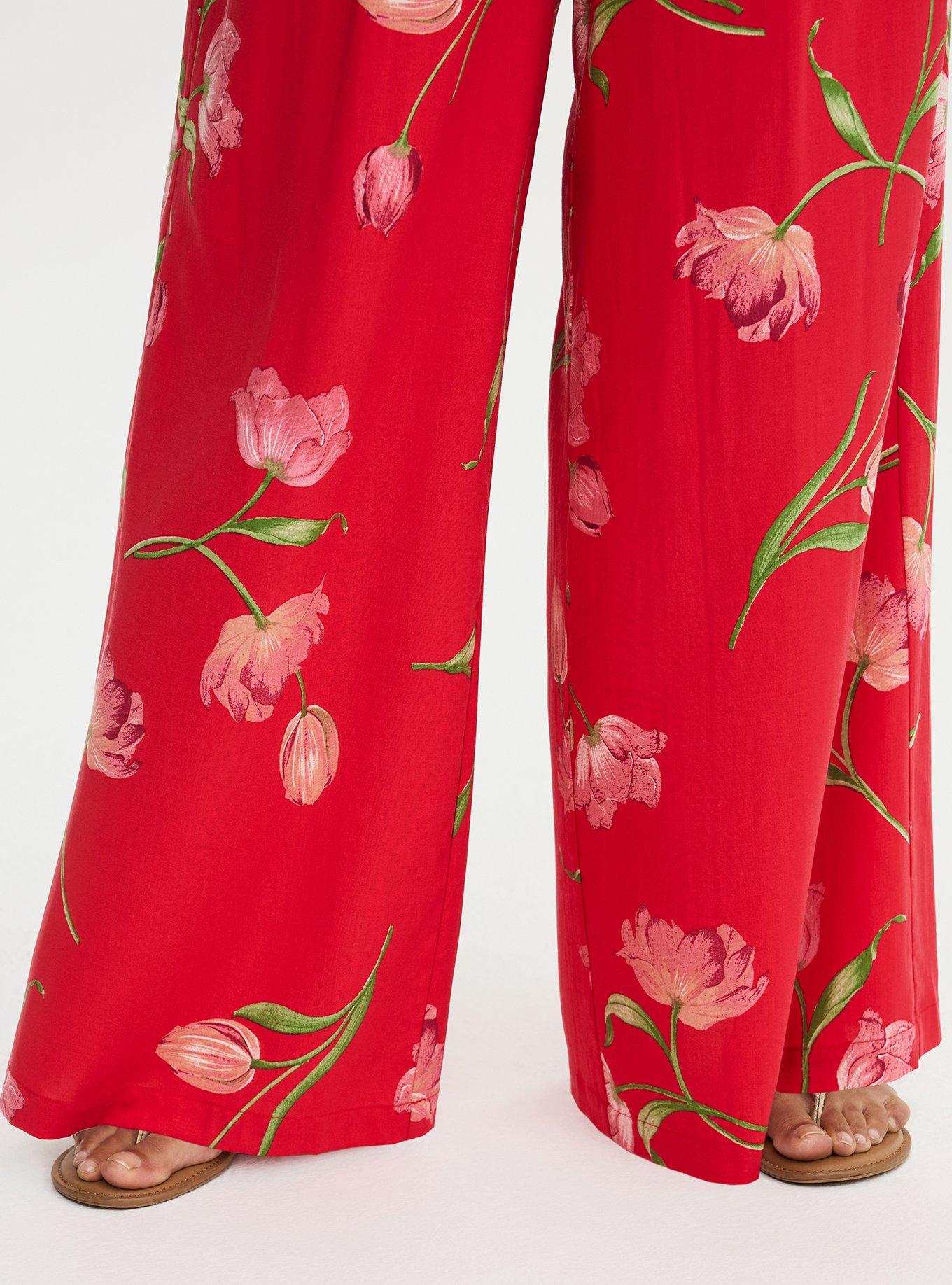 High-Rise Pull-On Challis Wide-Leg Pant, SALMA FLORAL RED, alternate