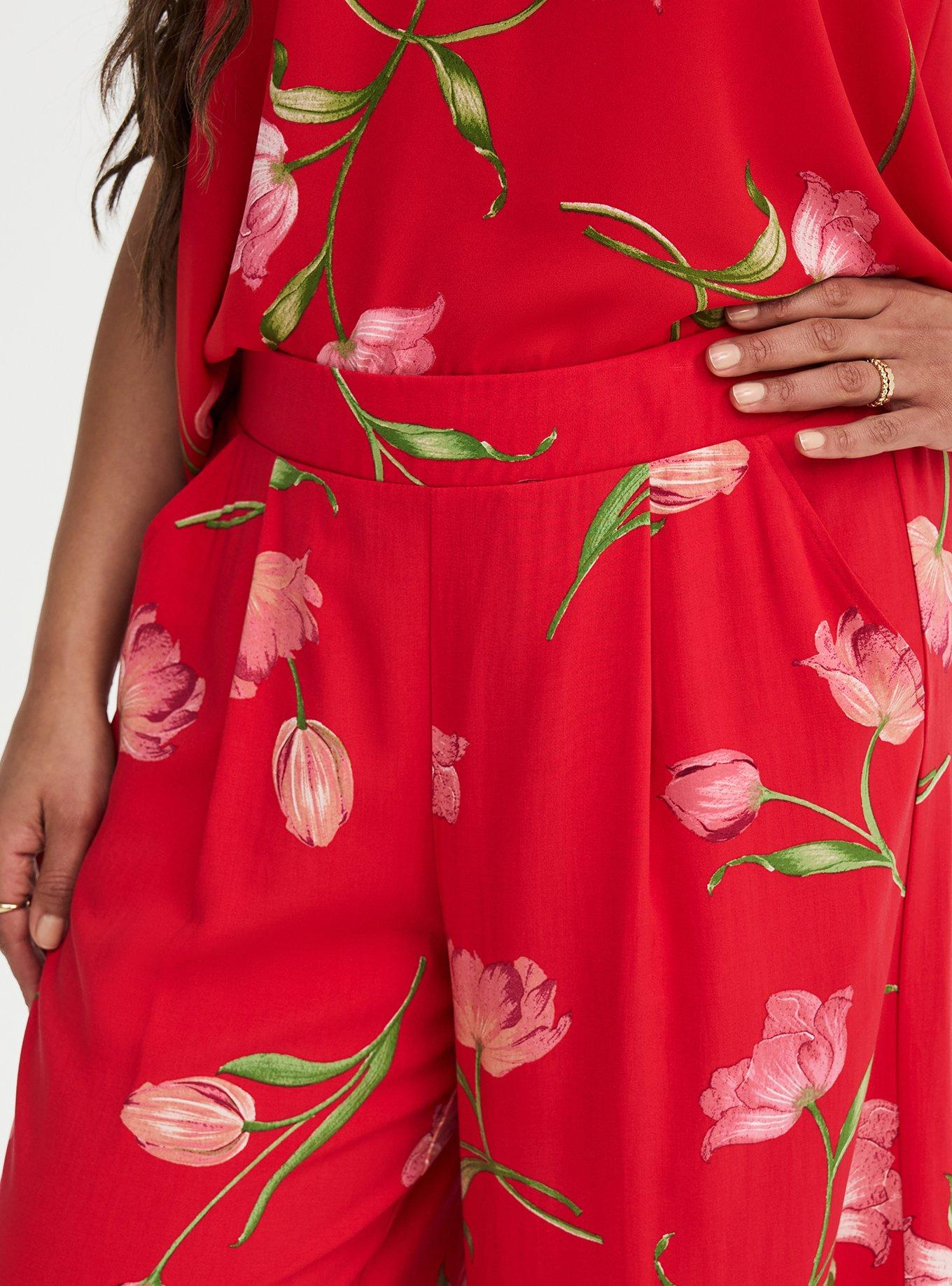 High-Rise Pull-On Challis Wide-Leg Pant, SALMA FLORAL RED, alternate