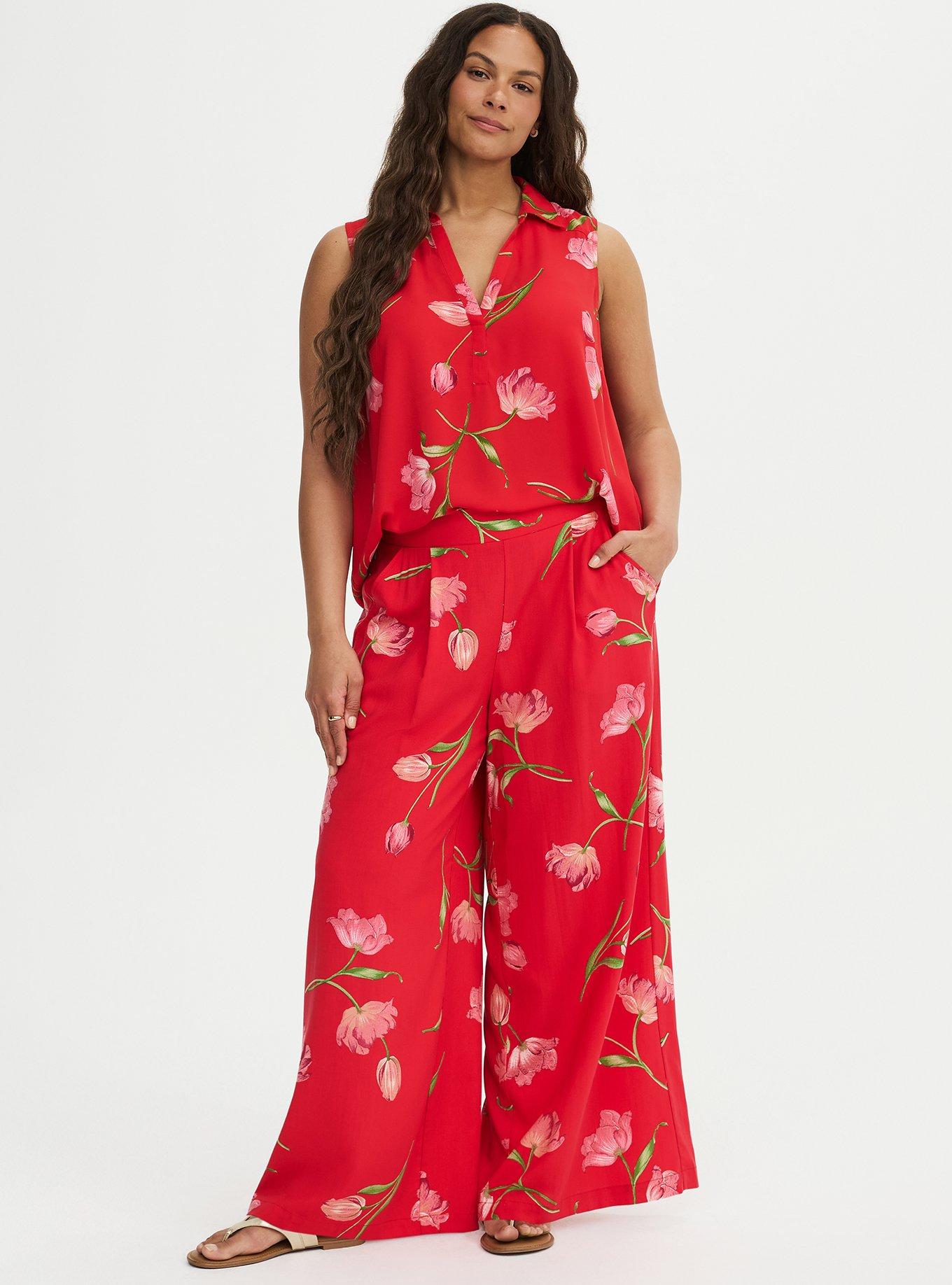 High-Rise Pull-On Challis Wide-Leg Pant, SALMA FLORAL RED, hi-res