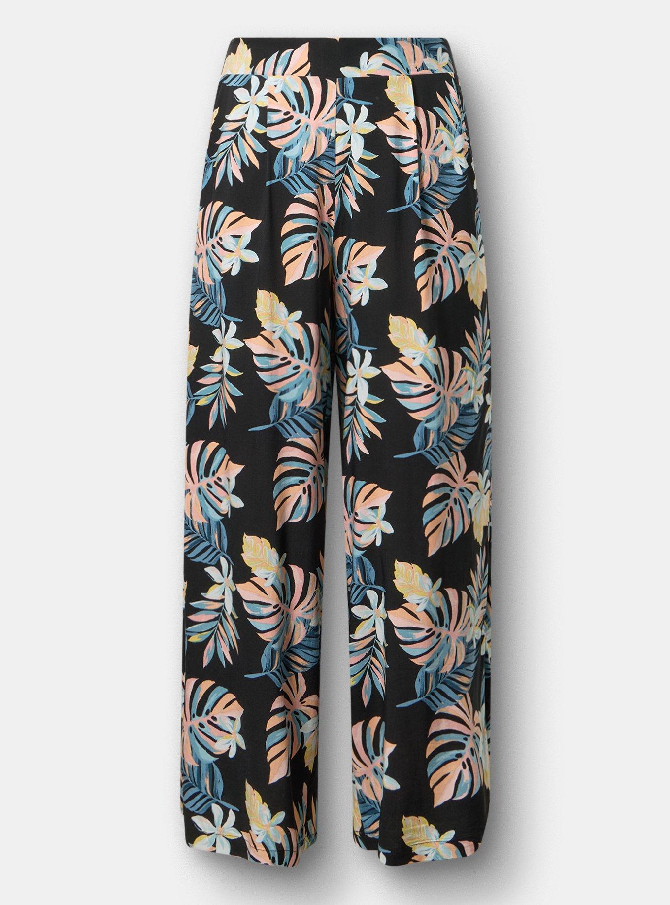 High-Rise Pull-On Wide-Leg Pant, LUSH TROPICAL MULTI, flat