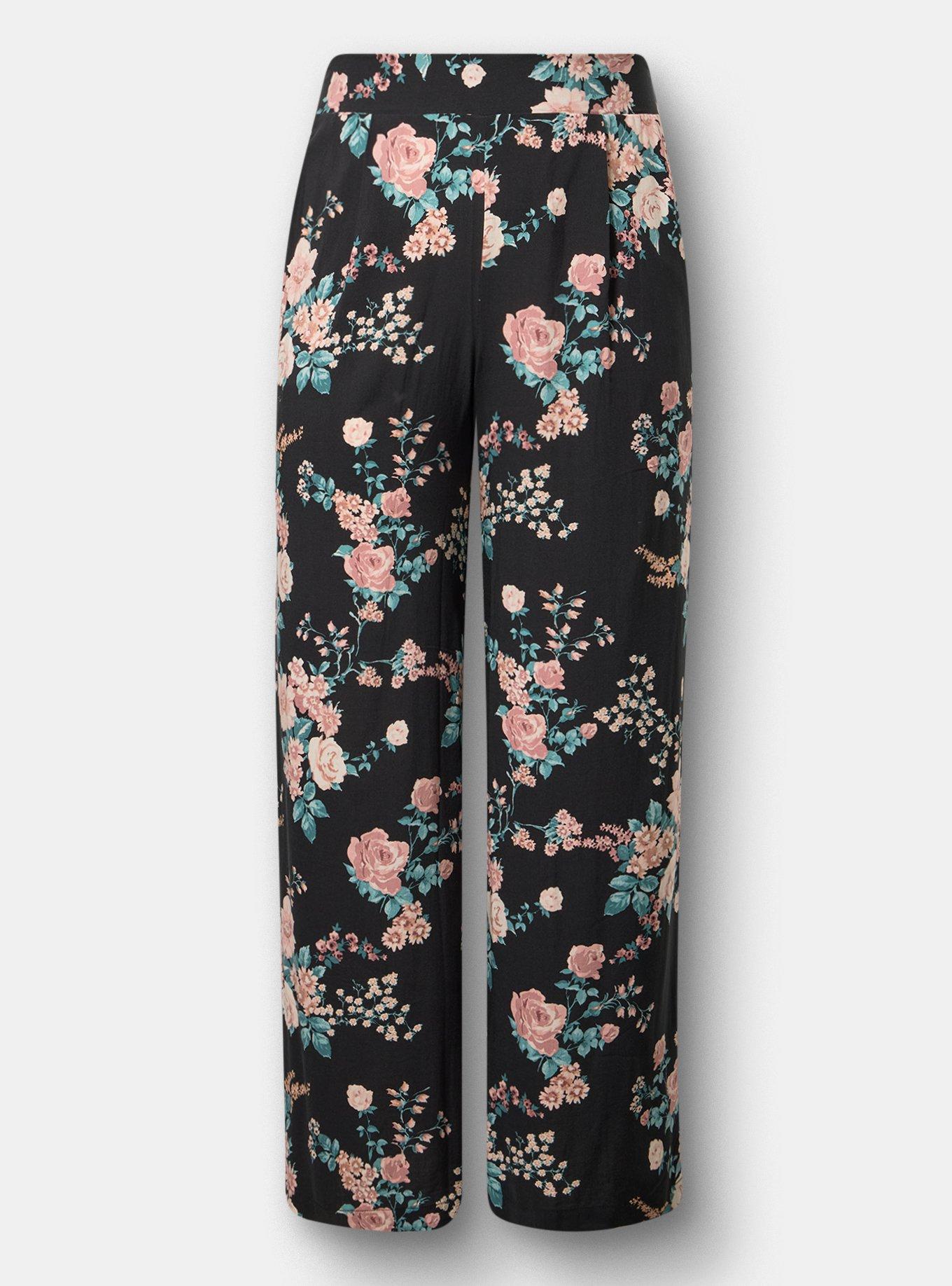 High-Rise Pull-On Wide-Leg Pant, WILD BOUQUET BLACK, flat