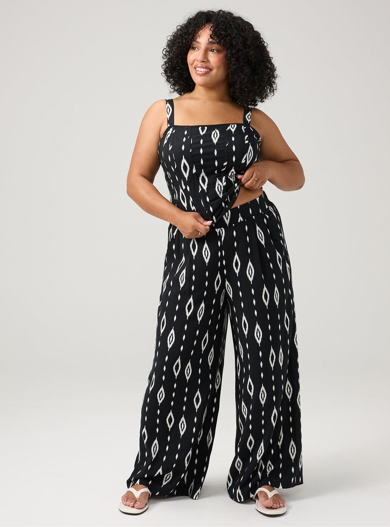 High-Rise Pull-On Challis Wide Leg Pant, DIAMOND CURTAIN BLACK, hi-res
