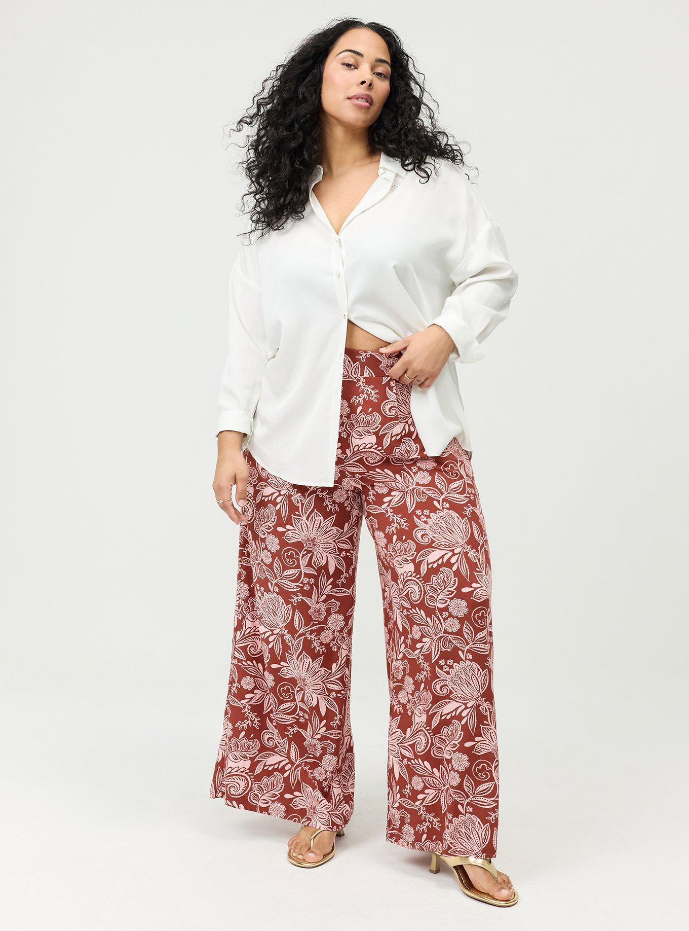 High-Rise Pull-On Challis Wide Leg Pant, SHANA FLORAL BRICK, alternate