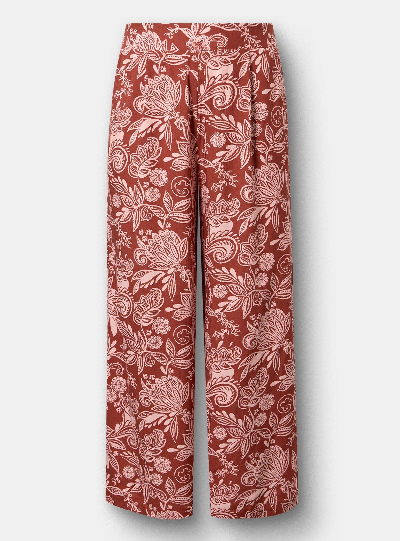 High-Rise Pull-On Challis Wide Leg Pant, SHANA FLORAL BRICK, flat