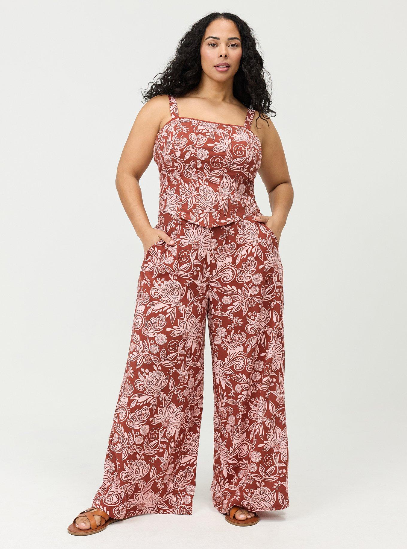 High-Rise Pull-On Challis Wide Leg Pant, SHANA FLORAL BRICK, hi-res