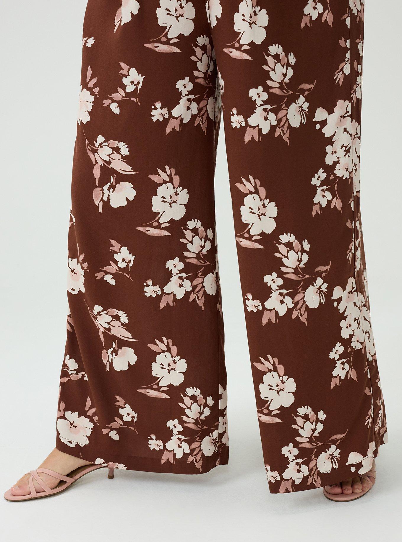 High-Rise Pull-On Wide-Leg Pant, BECKS FLORAL BROWN, alternate