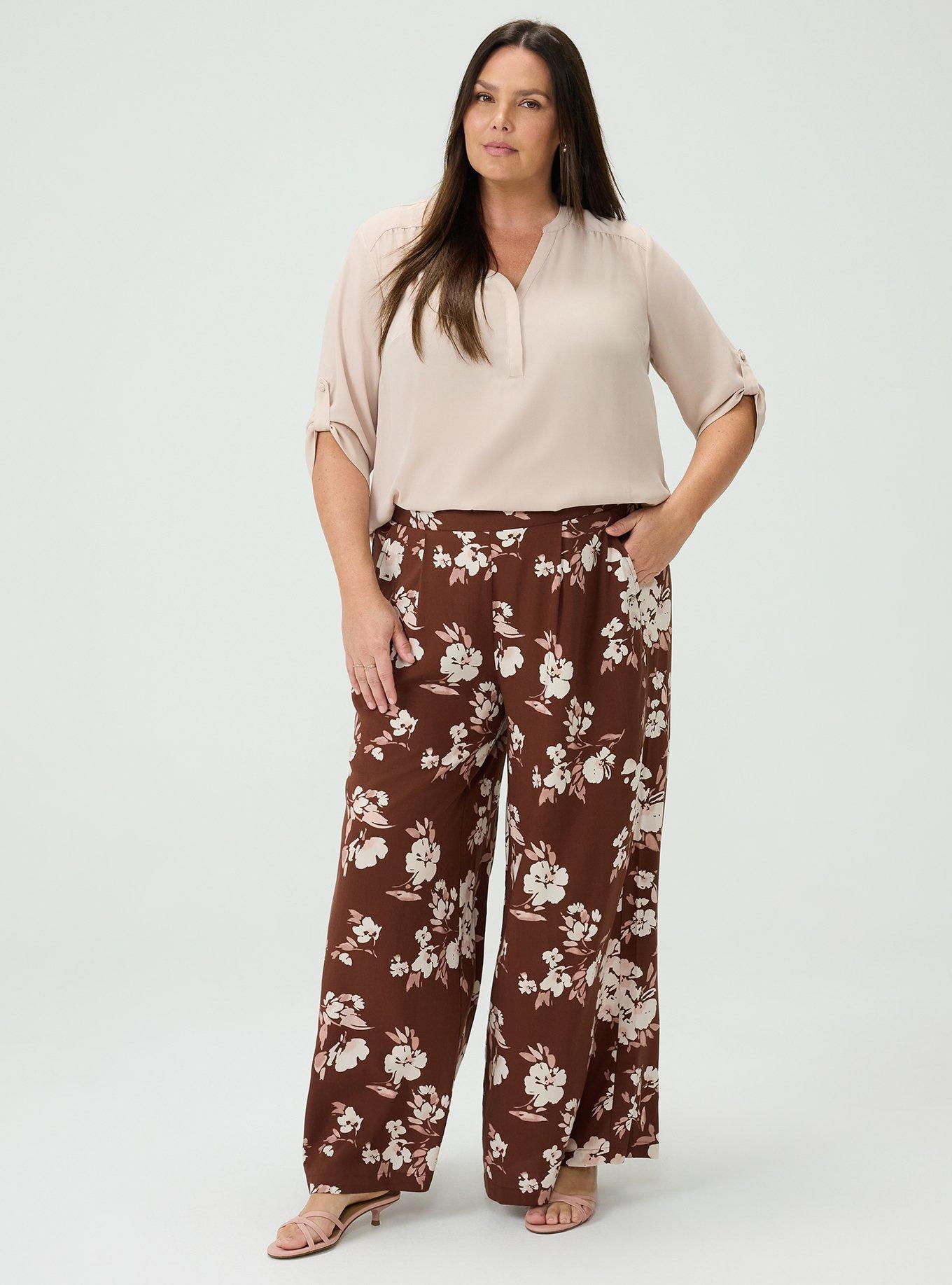 High-Rise Pull-On Wide-Leg Pant, BECKS FLORAL BROWN, alternate