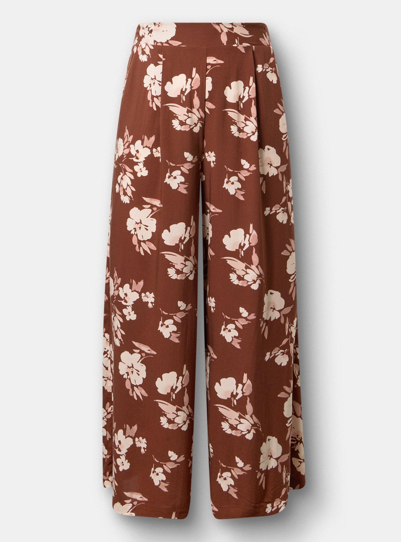 High-Rise Pull-On Wide-Leg Pant, BECKS FLORAL BROWN, flat