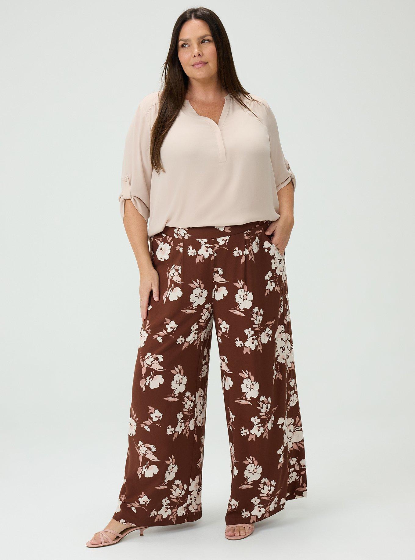 High-Rise Pull-On Wide-Leg Pant, BECKS FLORAL BROWN, hi-res