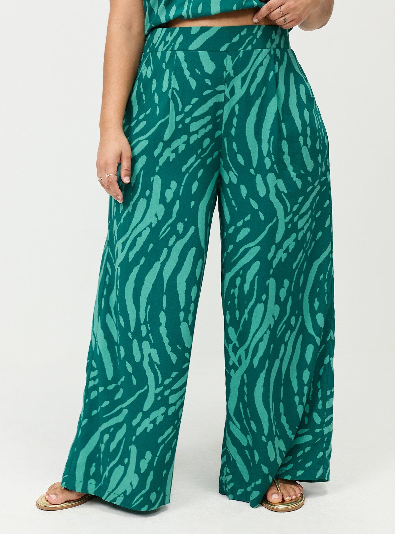 High-Rise Pull-On Challis Wide Leg Pant, ABSTRACT SPLATTER GREEN, alternate