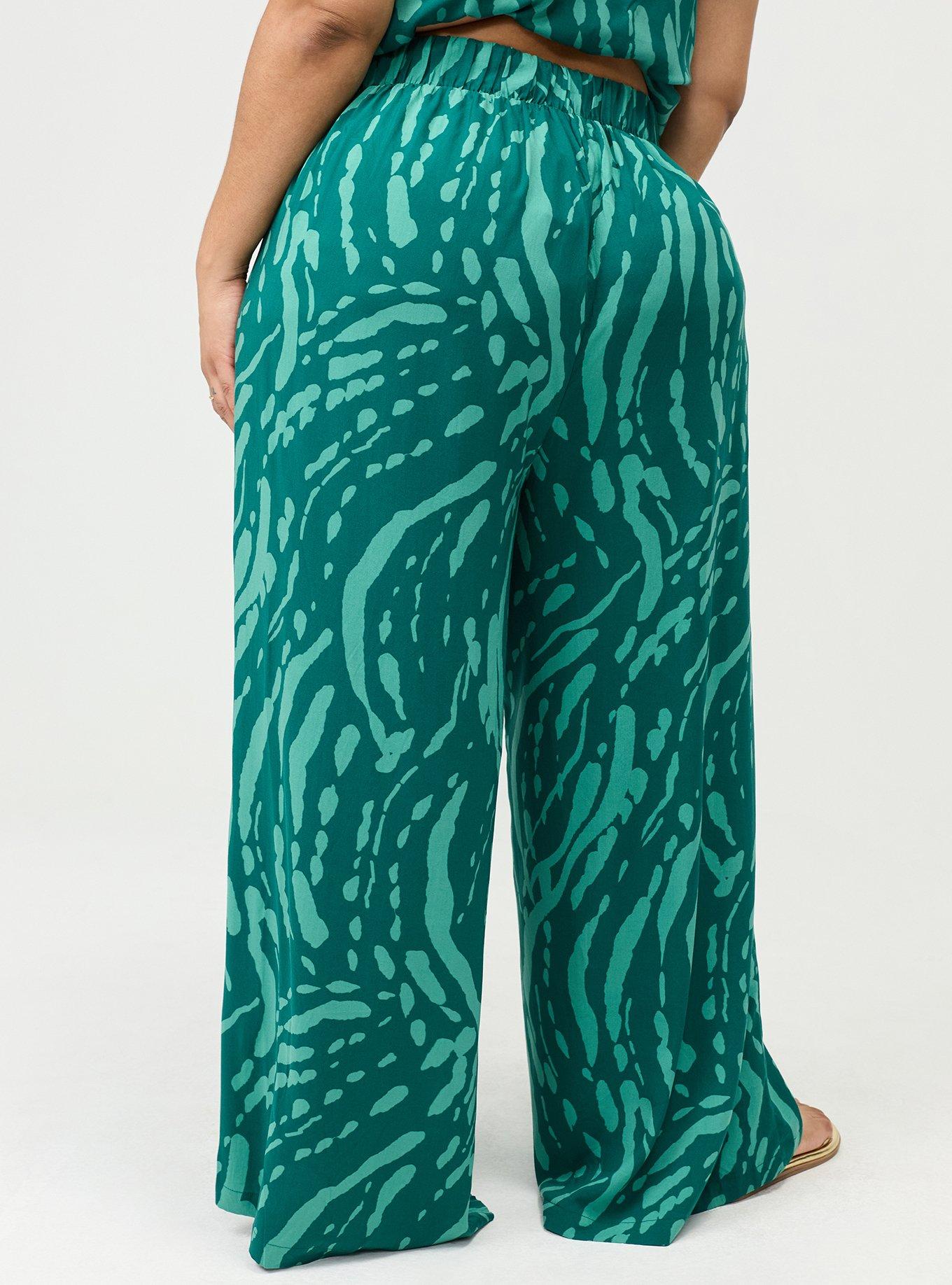 High-Rise Pull-On Challis Wide Leg Pant, ABSTRACT SPLATTER GREEN, alternate
