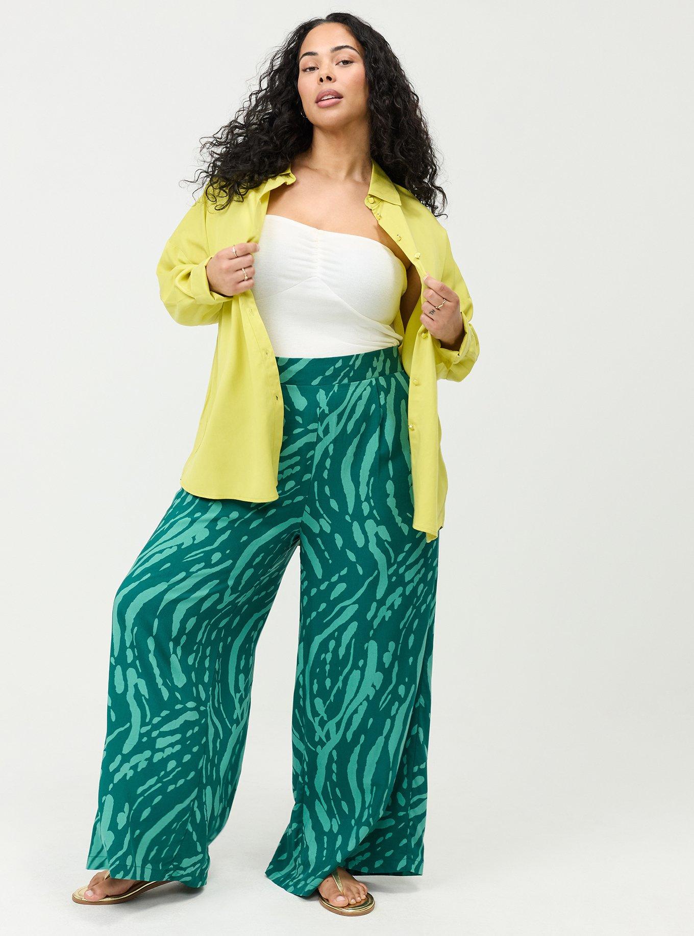 High-Rise Pull-On Challis Wide Leg Pant, ABSTRACT SPLATTER GREEN, alternate