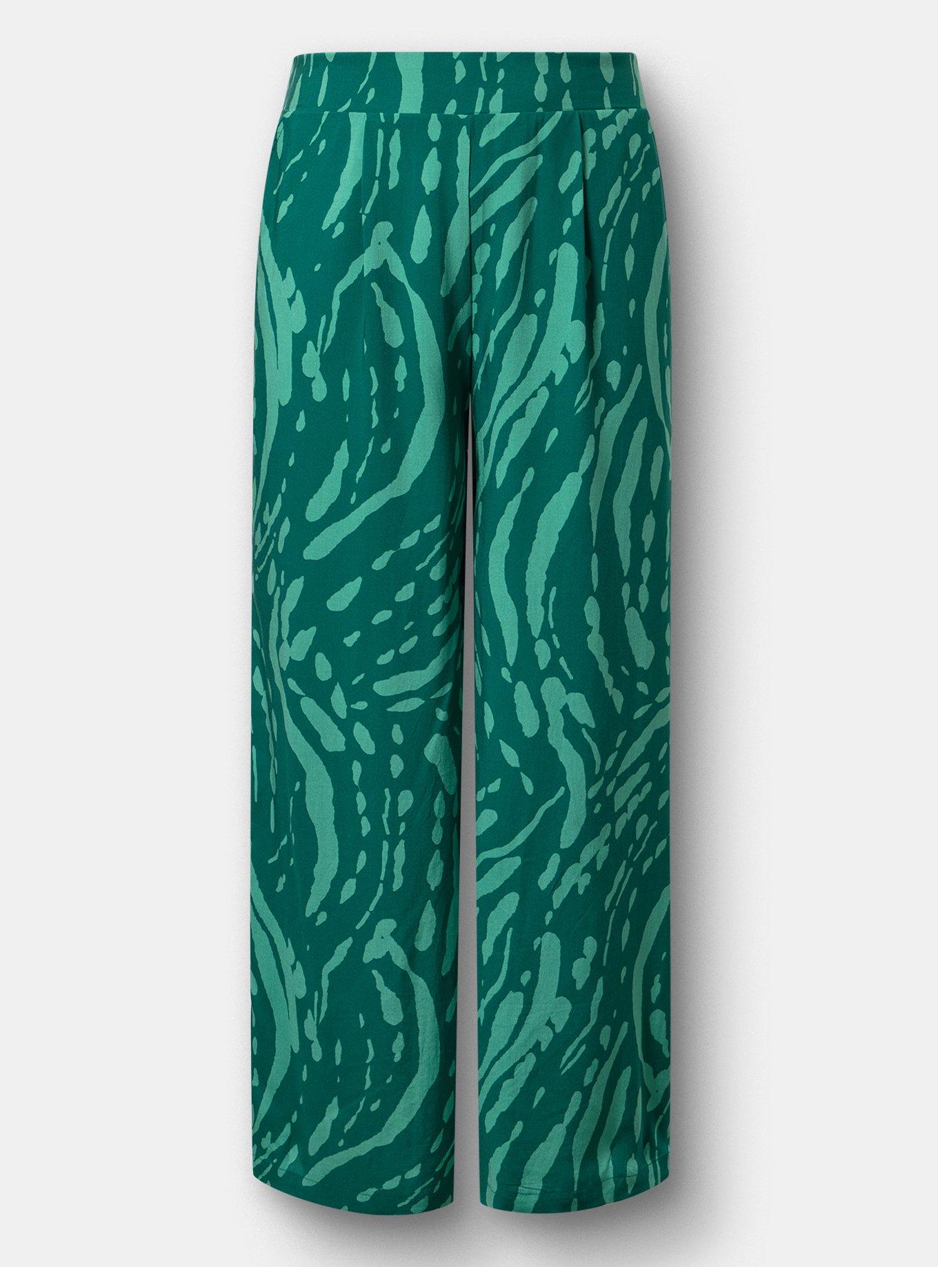 High-Rise Pull-On Challis Wide Leg Pant, ABSTRACT SPLATTER GREEN, flat