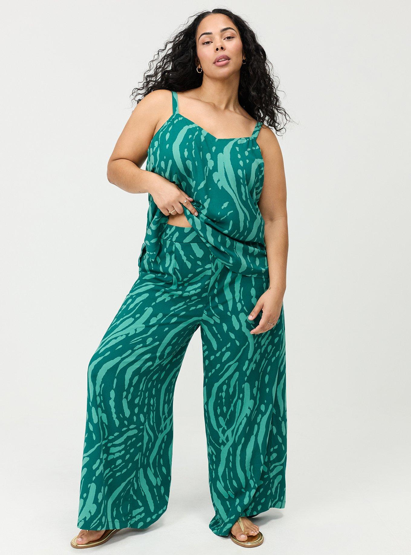 High-Rise Pull-On Challis Wide Leg Pant, ABSTRACT SPLATTER GREEN, hi-res