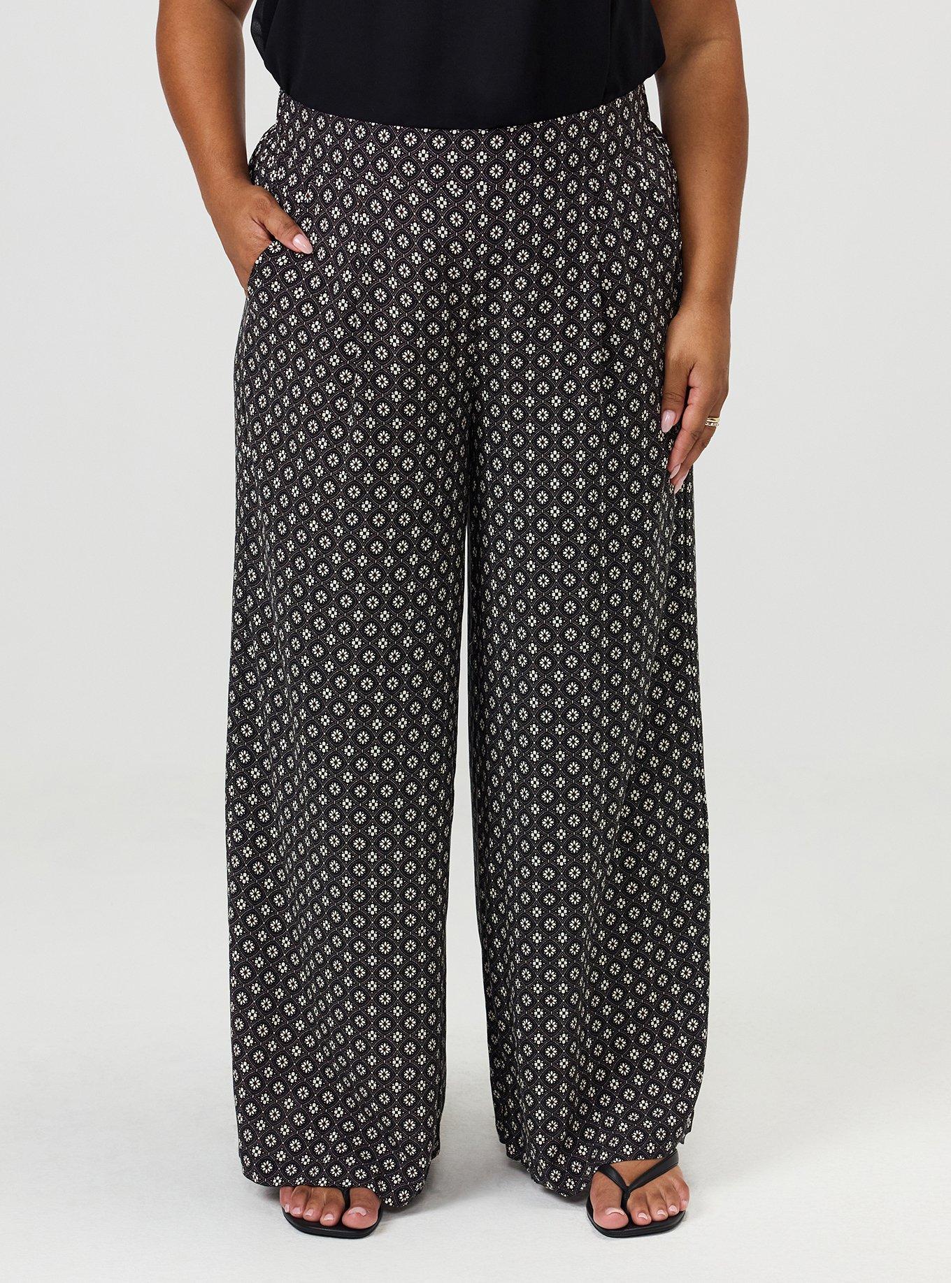 High-Rise Pull-On Wide-Leg Pant, DAISY MEDALLION BLACK, alternate