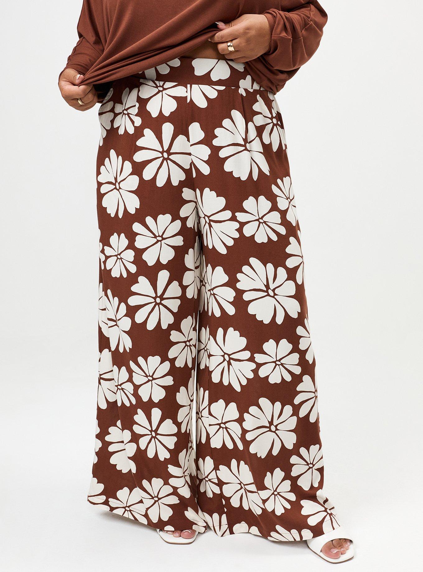 Plus Size High-Rise Pull-On Wide-Leg Pant, FRATURED DAISIES FLORAL BROWN, alternate