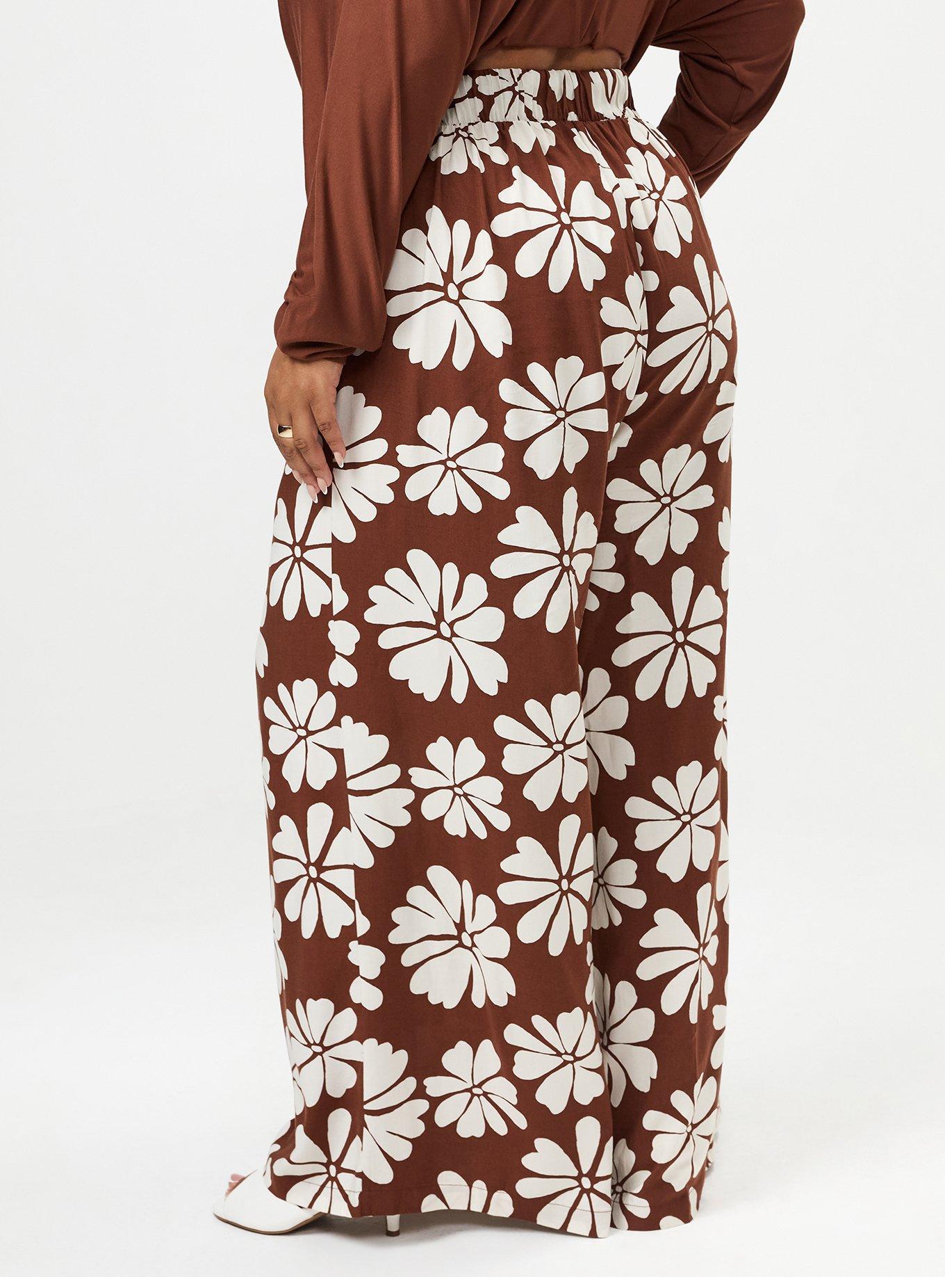 Plus Size High-Rise Pull-On Wide-Leg Pant, FRATURED DAISIES FLORAL BROWN, alternate
