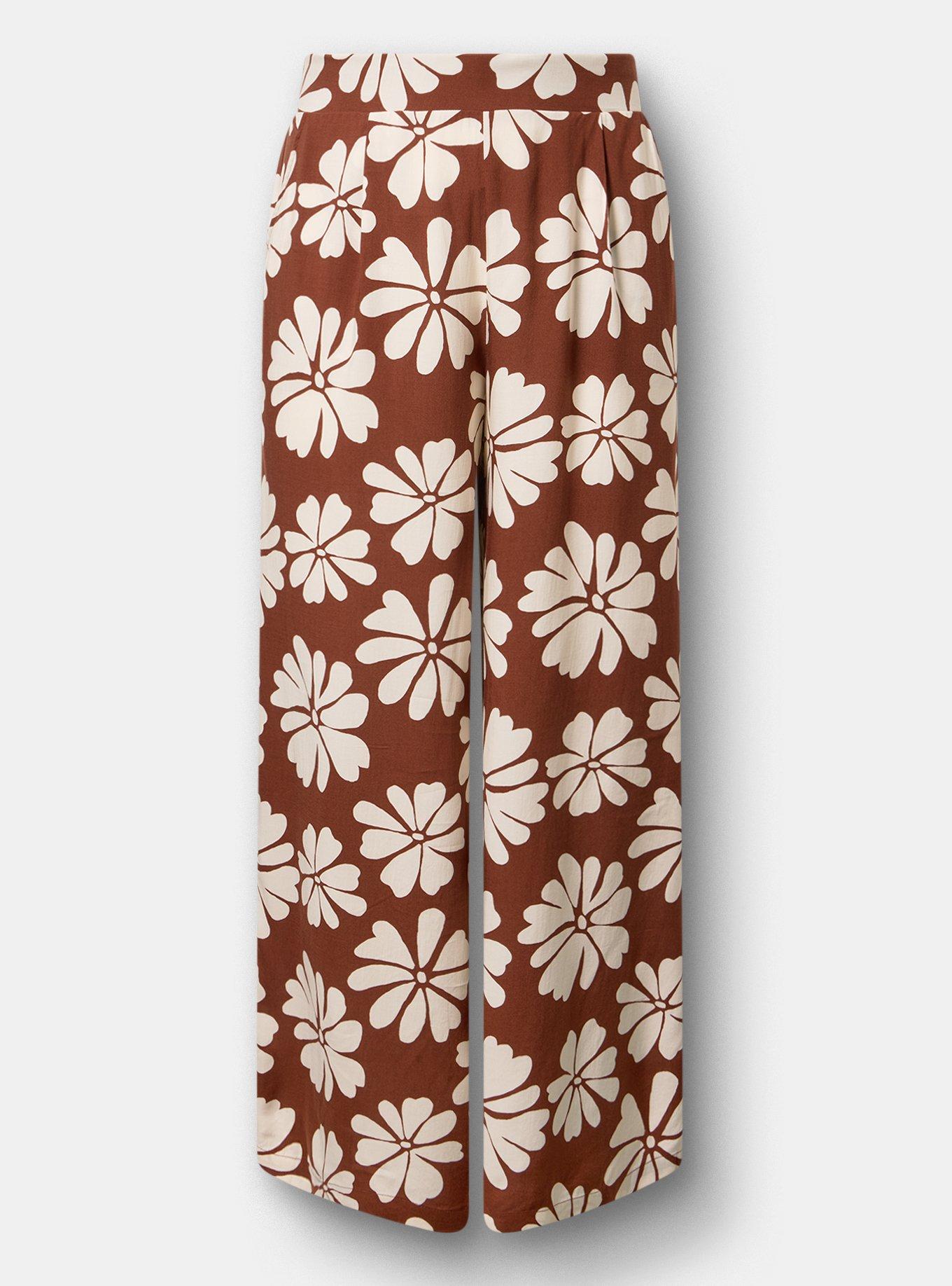 Plus Size High-Rise Pull-On Wide-Leg Pant, FRATURED DAISIES FLORAL BROWN, hi-res