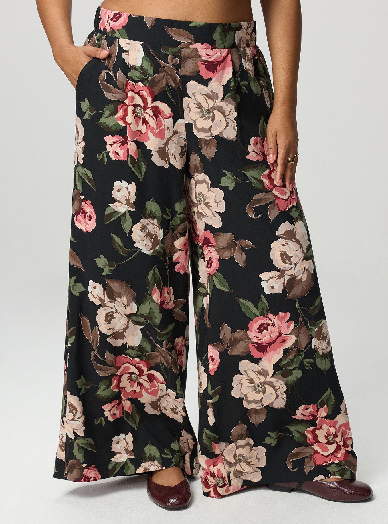 High-Rise Pull-On Wide-Leg Pant, PAINTED PEONY FLORAL BLACK, alternate