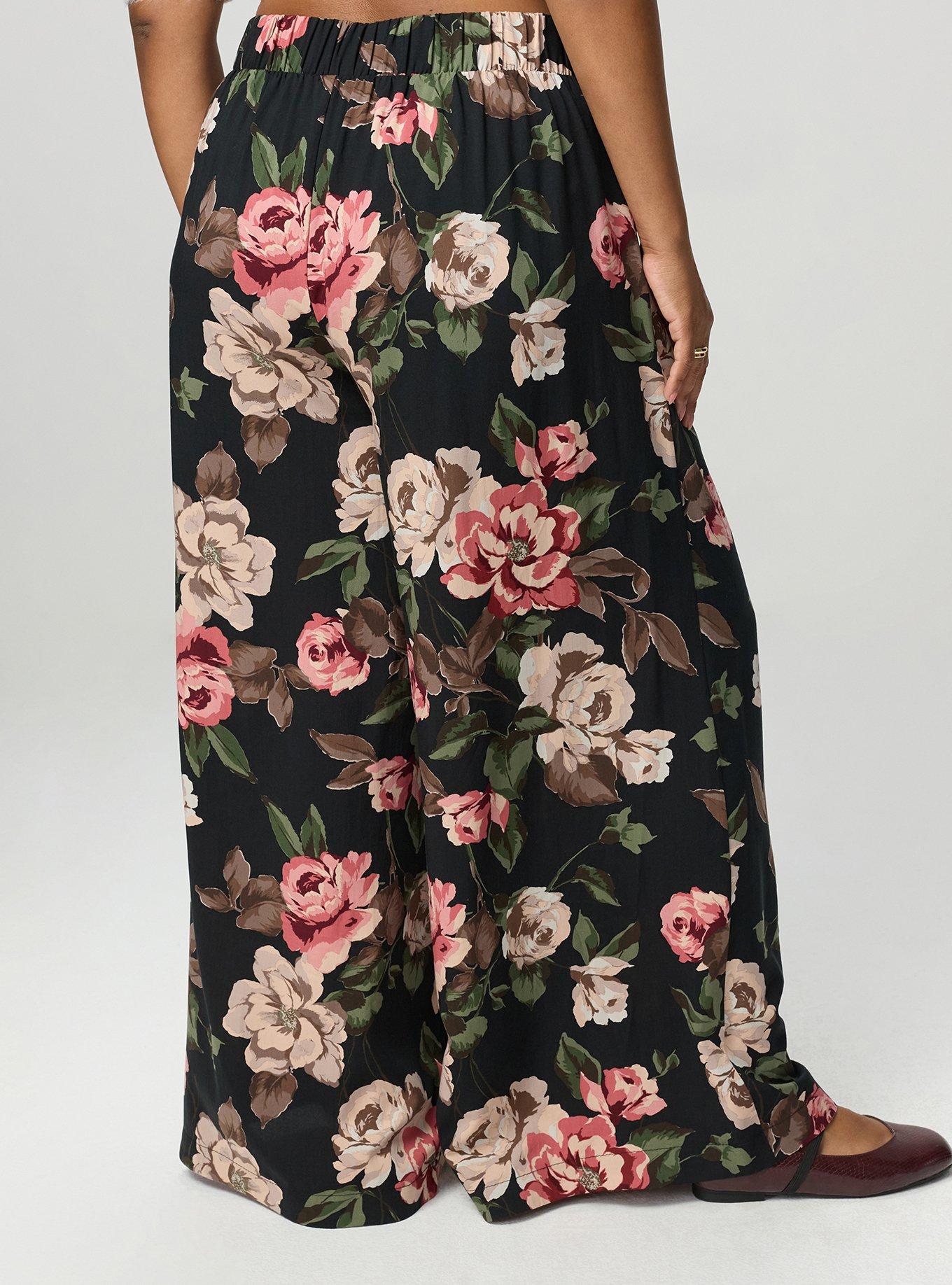 High-Rise Pull-On Wide-Leg Pant, PAINTED PEONY FLORAL BLACK, alternate