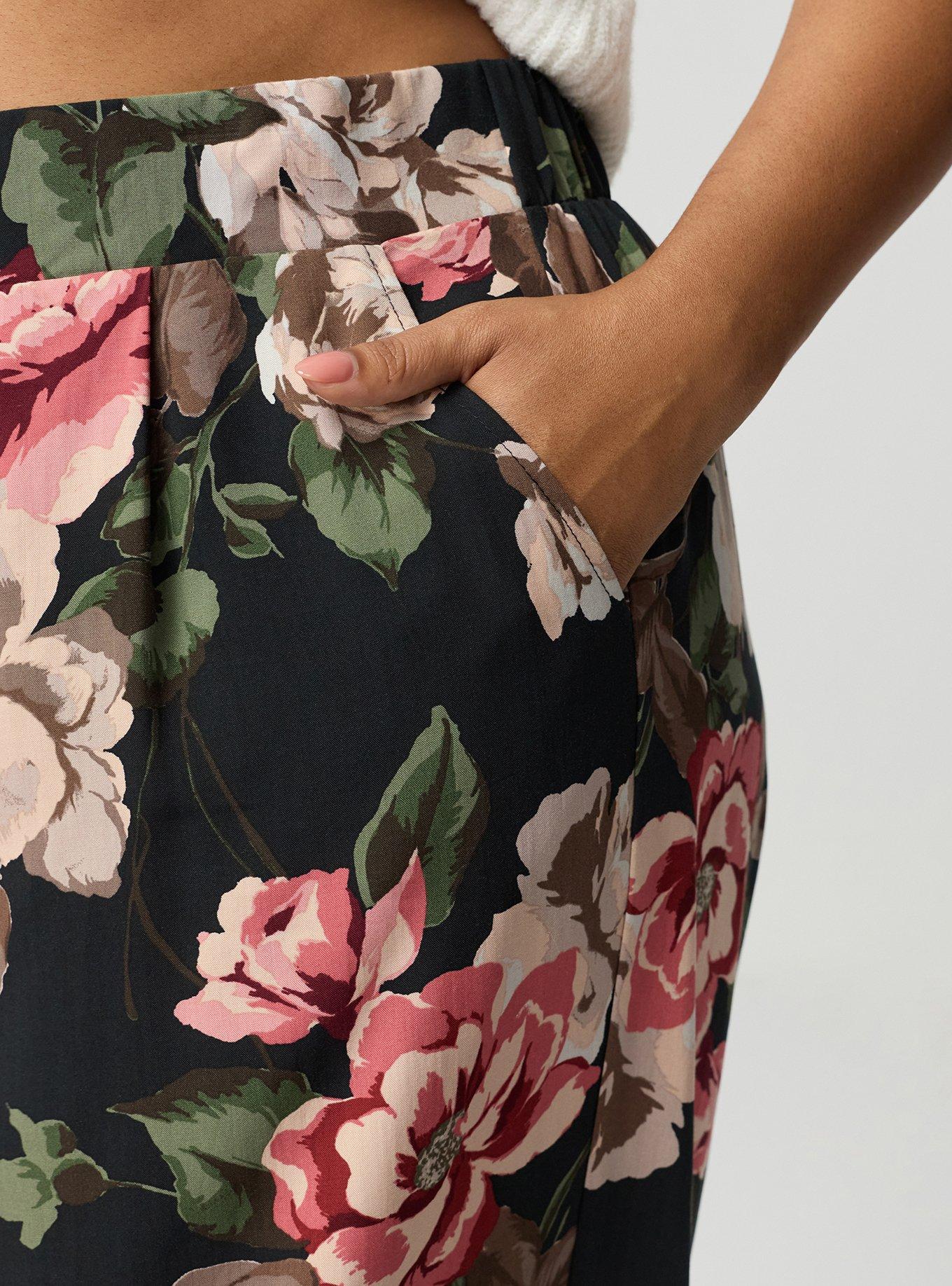 High-Rise Pull-On Wide-Leg Pant, PAINTED PEONY FLORAL BLACK, alternate