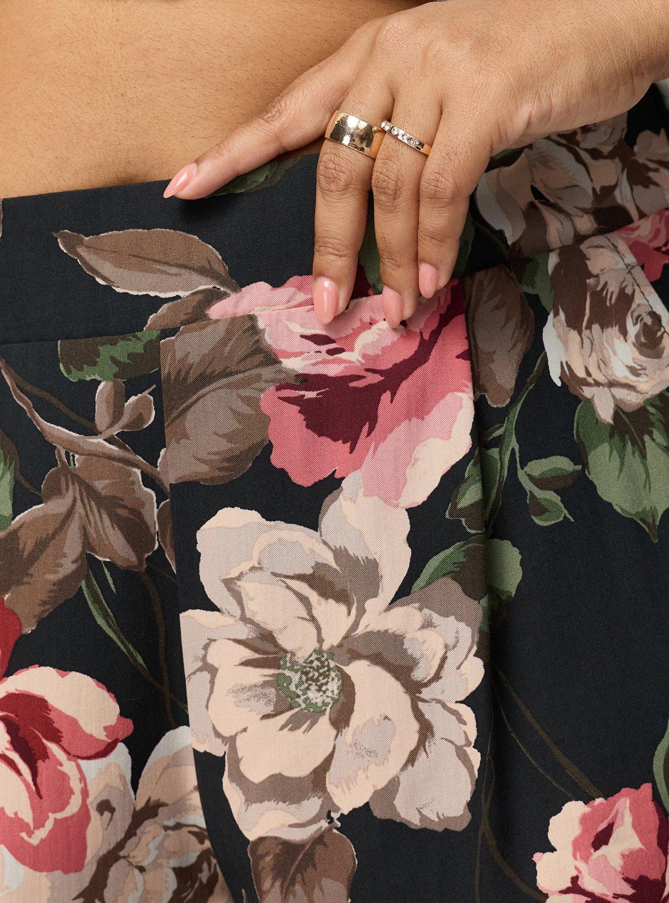 High-Rise Pull-On Wide-Leg Pant, PAINTED PEONY FLORAL BLACK, alternate