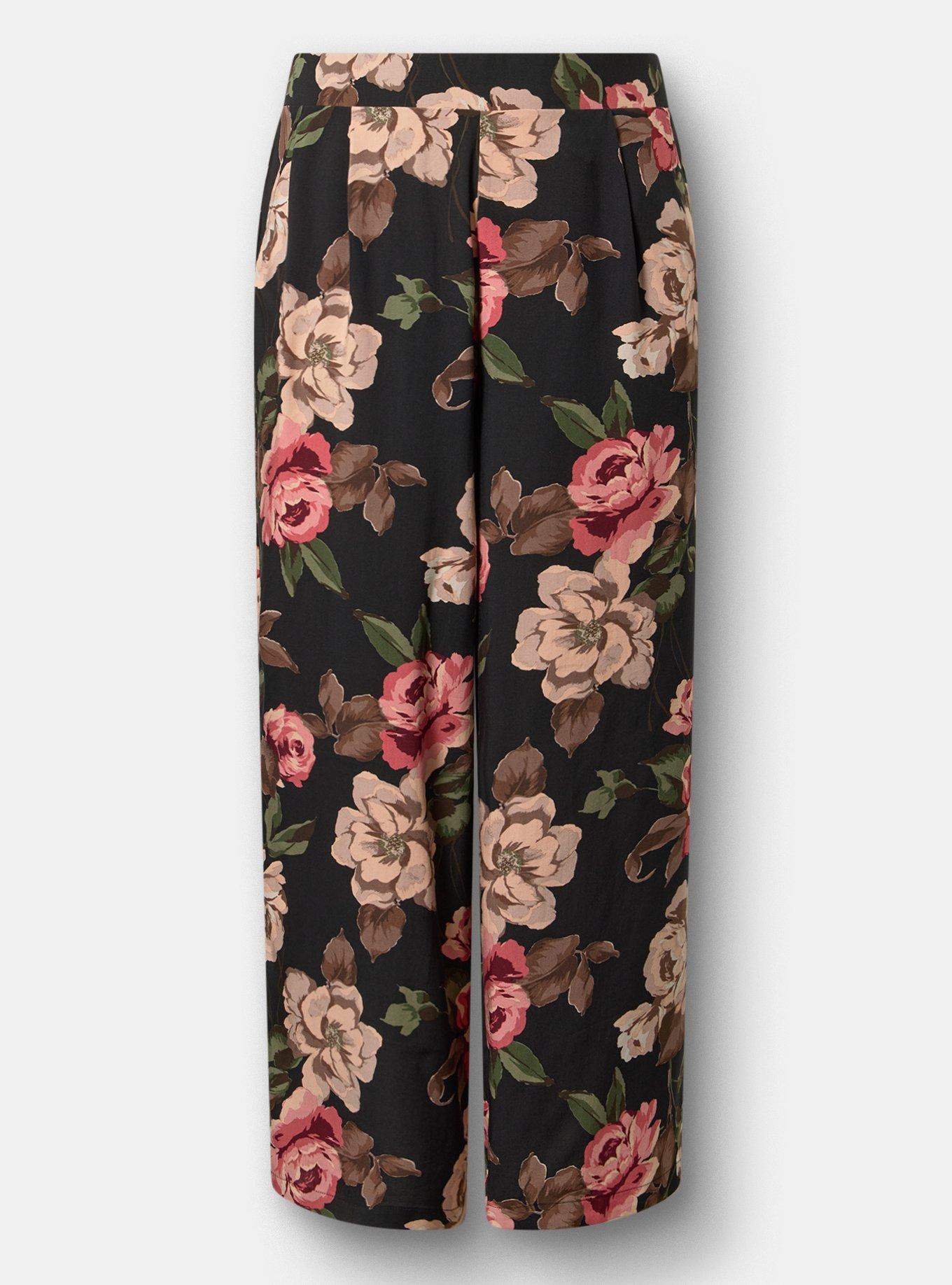 High-Rise Pull-On Wide-Leg Pant, PAINTED PEONY FLORAL BLACK, hi-res